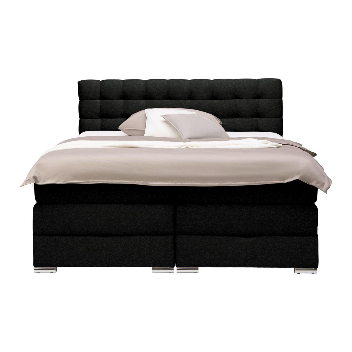 Boxspringbett London Schwarz ca. 180x200cm - Chromfarben/Schwarz, MODERN, Holz/Holzwerkstoff (180/200cm) - Premium Living