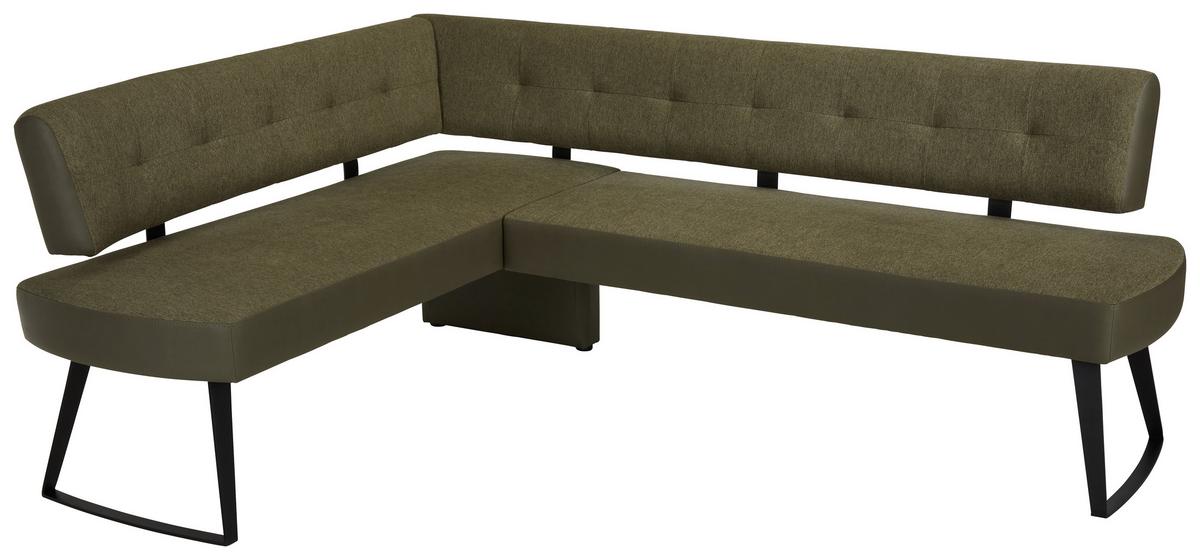 Eckbank in Grün ca. 170x220cm - Dunkelgrau/Schwarz, Modern, Textil/Metall (170/220cm) - Premium Living