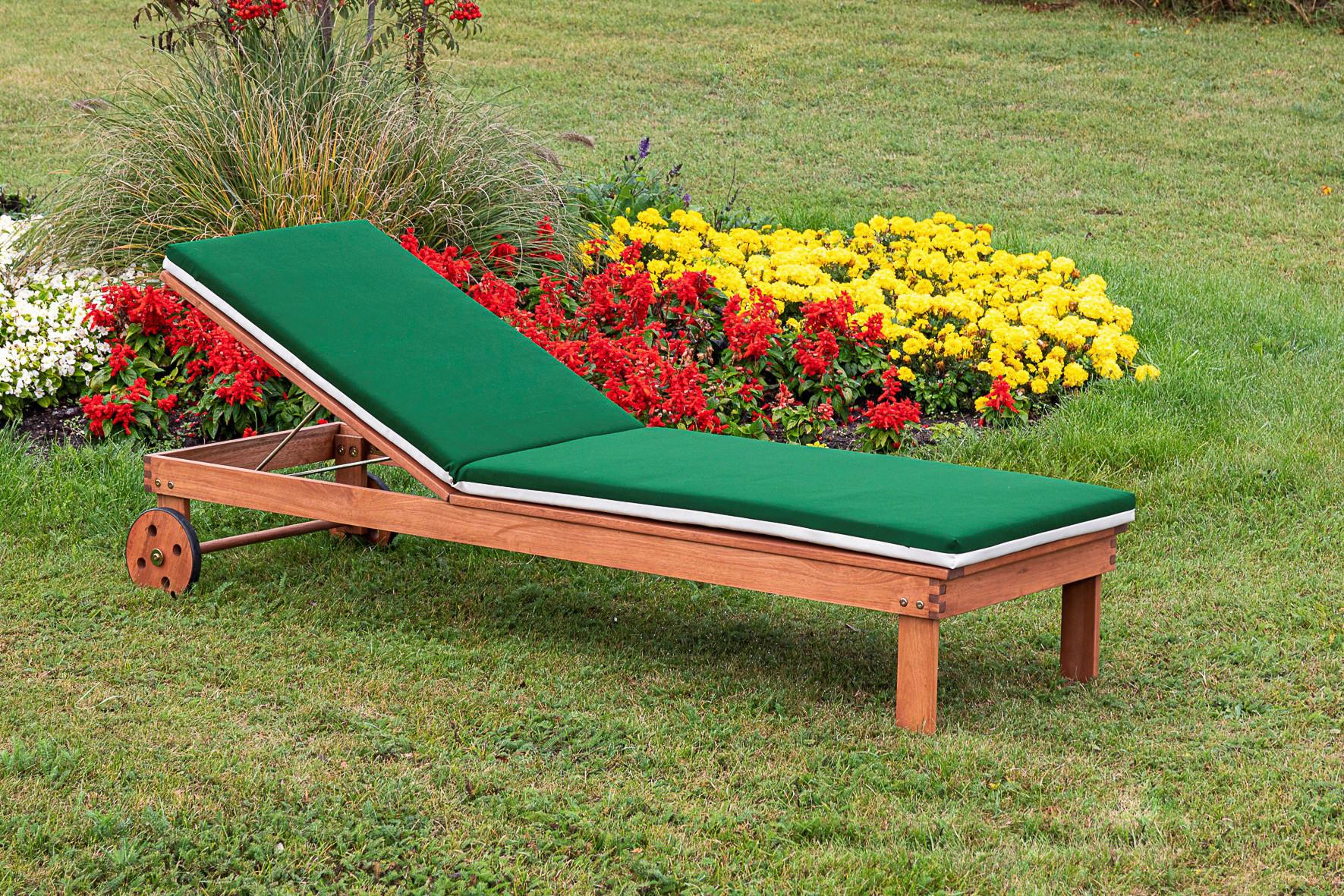 Gartenliege Naturfarben Echtholz inkl. Auflage - Beige/Naturfarben, MODERN, Holz/Textil - Gardenson
