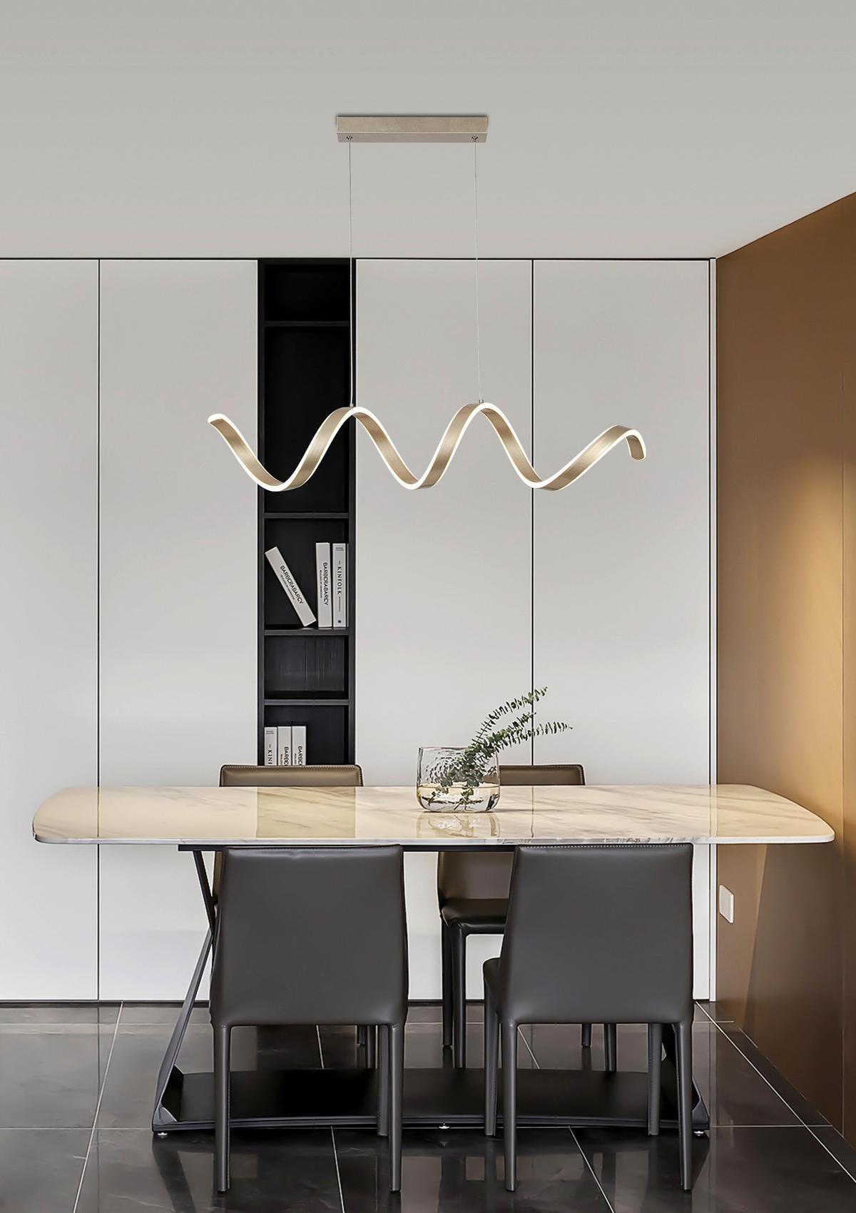 Lampă suspendată cu LED Chamo - șampanie, Modern, plastic/metal (90/18/150cm) - Mömax