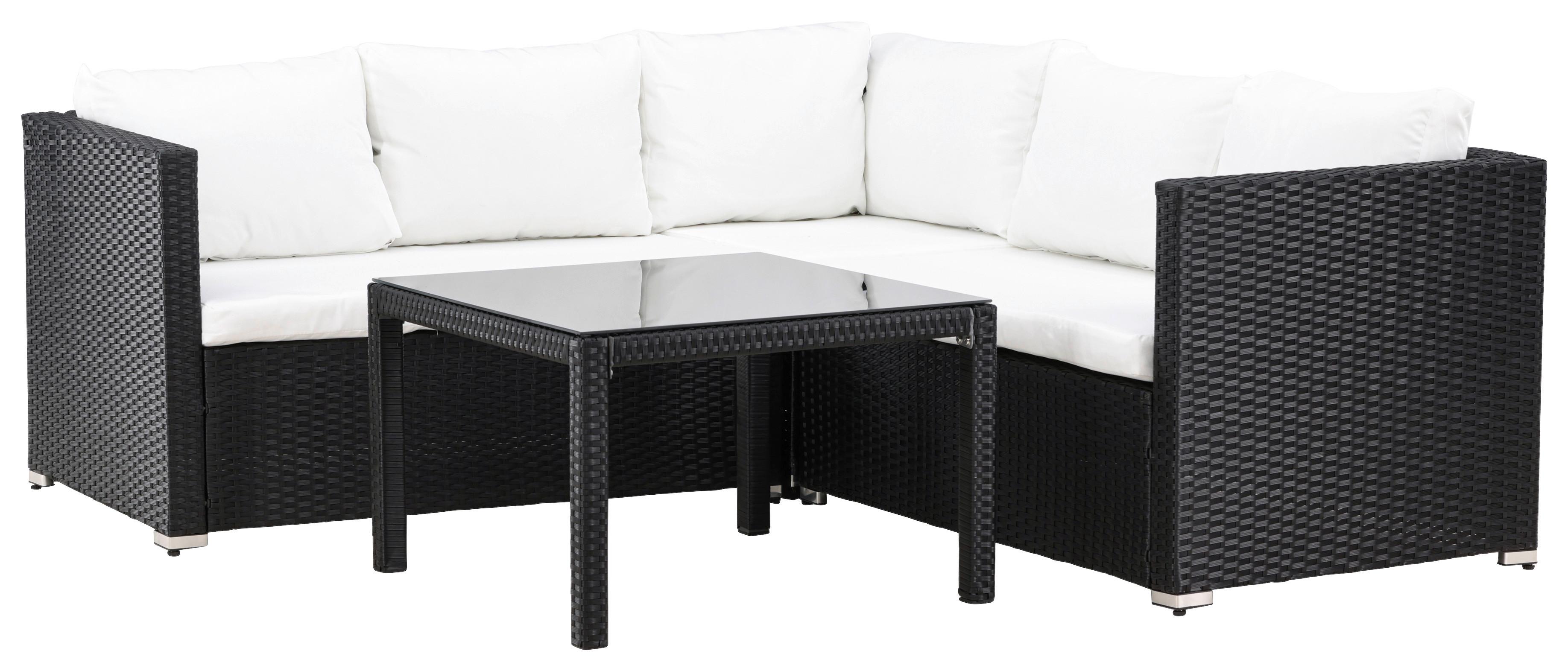 Loungegarnitur Kuba Schwarz/Weiß - Schwarz/Weiß, KONVENTIONELL, Glas/Kunststoff (59/180/64cm) - Gardenson
