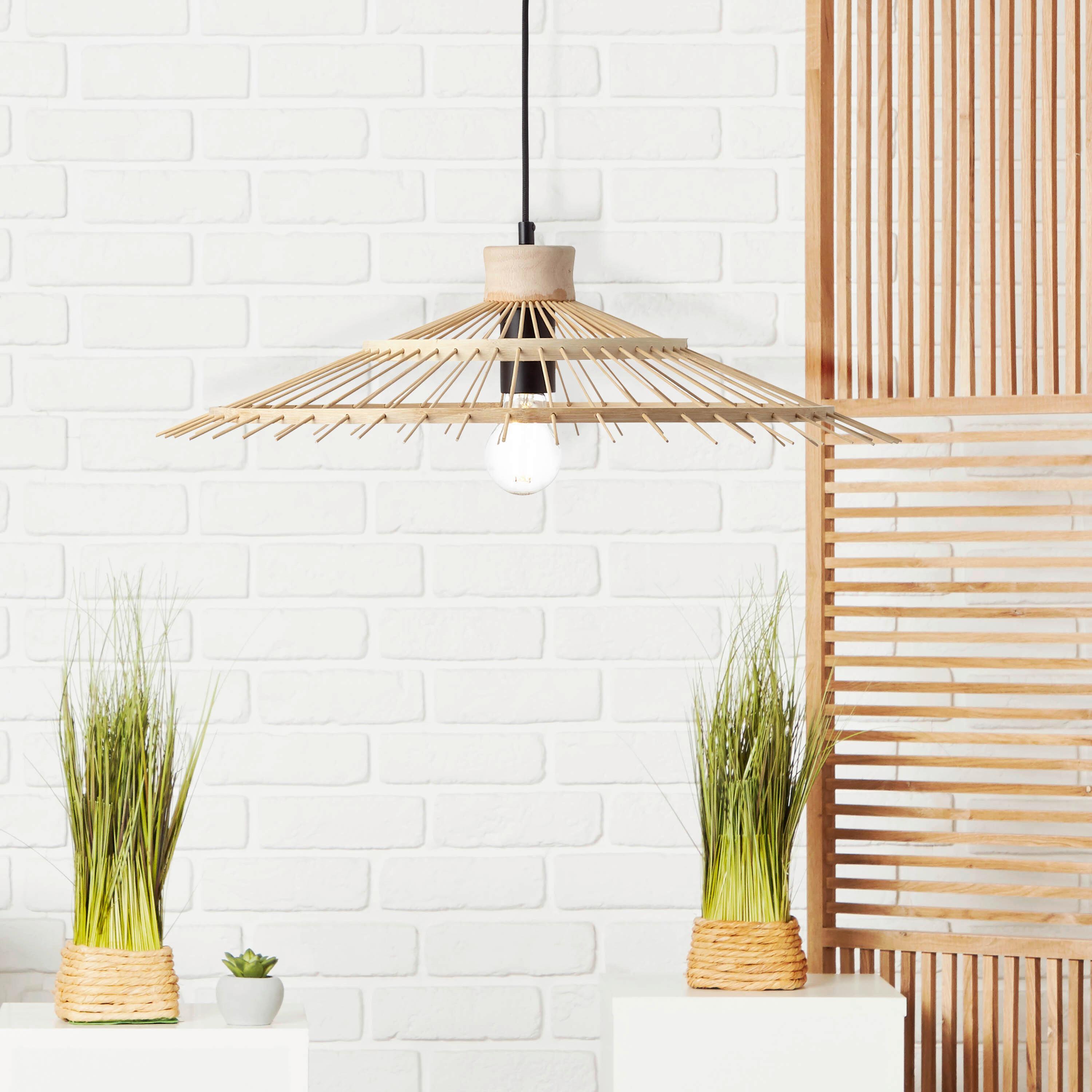 Hängeleuchte Pirae Naturfarben max. 40 Watt - Schwarz/Naturfarben, Natur, Holz (57,5/100cm) - Brilliant
