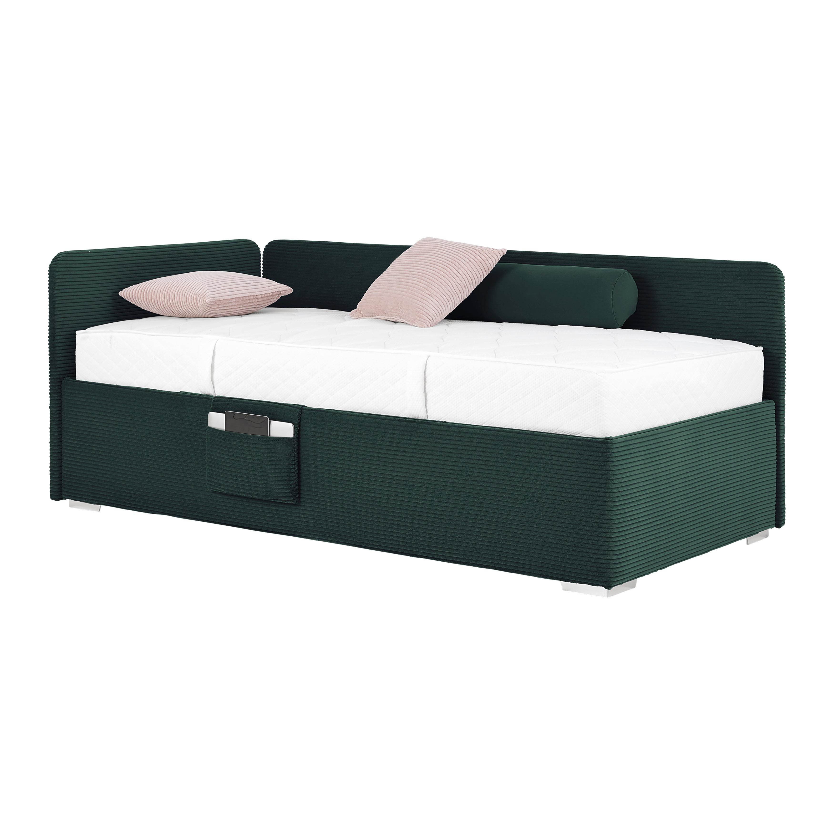 Bett Remi Dunkelgrün ca. 90x200cm - Chromfarben/Dunkelgrün, KONVENTIONELL, Holz/Kunststoff (90/200cm) - Mömax