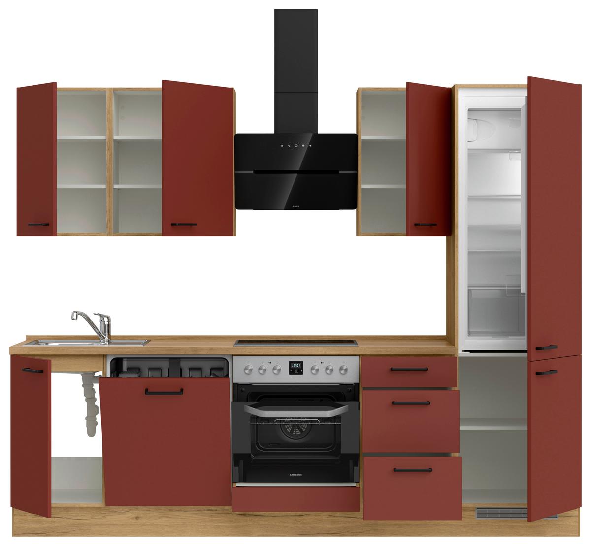 Küchenblock Easytouch High m. Geräten Dunkelrot - Eichefarben/Schwarz, MODERN, Holzwerkstoff/Metall (270cm) - Nobilia
