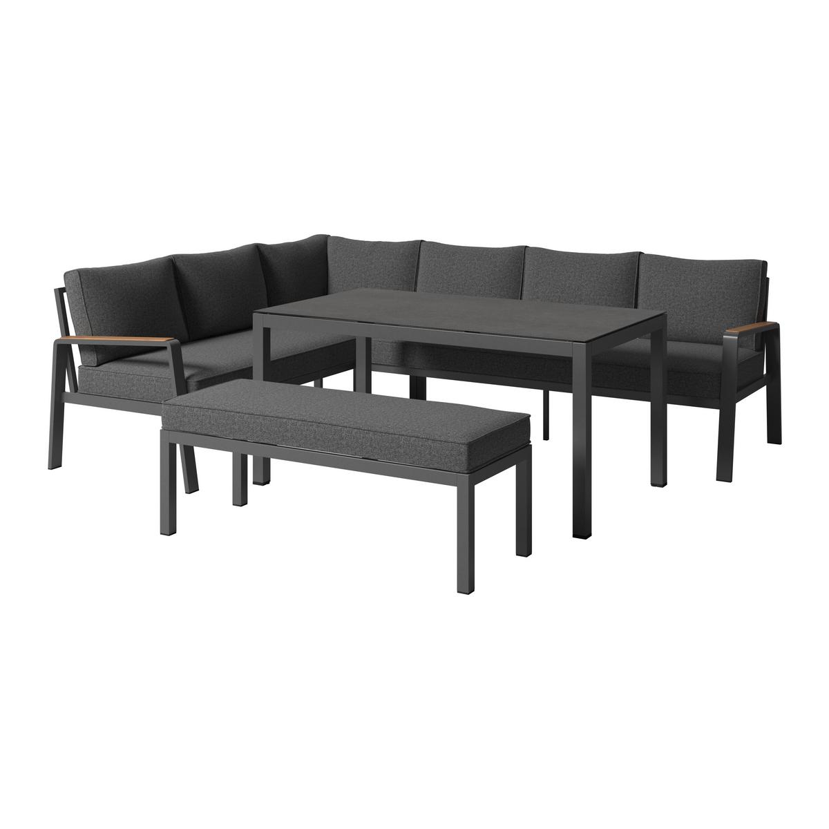 Lounge Garnitura Lecce, Rjava, Antracit, 4-Delno - črna/antracit, Moderno, kovina/steklo (194/255cm) - Beldano
