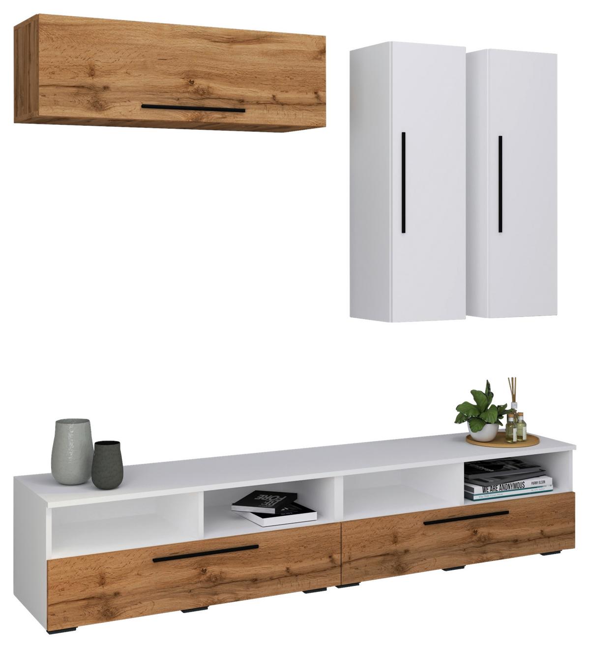 Dnevni Regal Arila, Barva Hrasta, Bela, 5-Delno - črna/barve hrasta, Moderno, umetna masa/leseni material (190/200/40cm) - MID.YOU