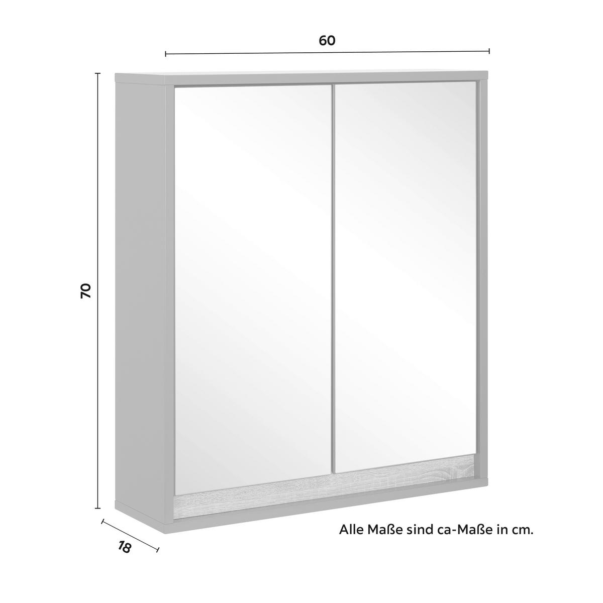 Faliszekrény Tükörrel Massimo - ezüst/sötétszürke, Modern, Üveg (60/70/18cm) - Bessagi Home