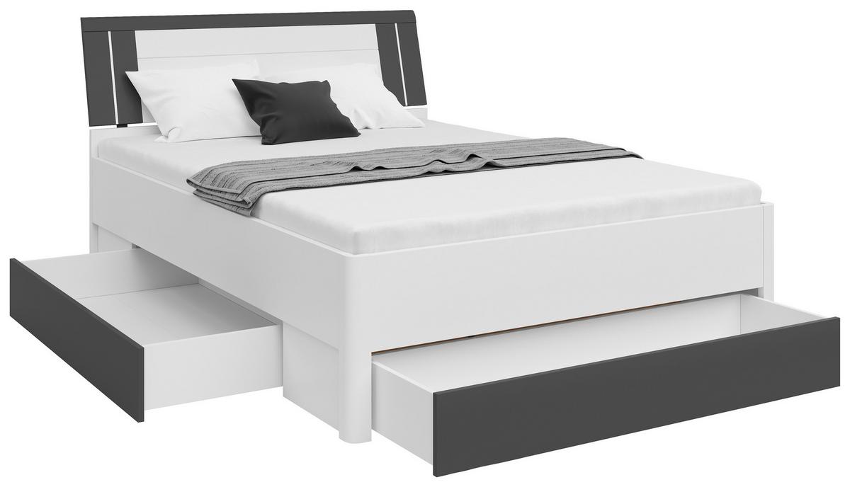 Stauraumbett in Weiss/Graphitfarben - Weiss/Graphitfarben, Konventionell, Holzwerkstoff (140/200cm) - Mömax