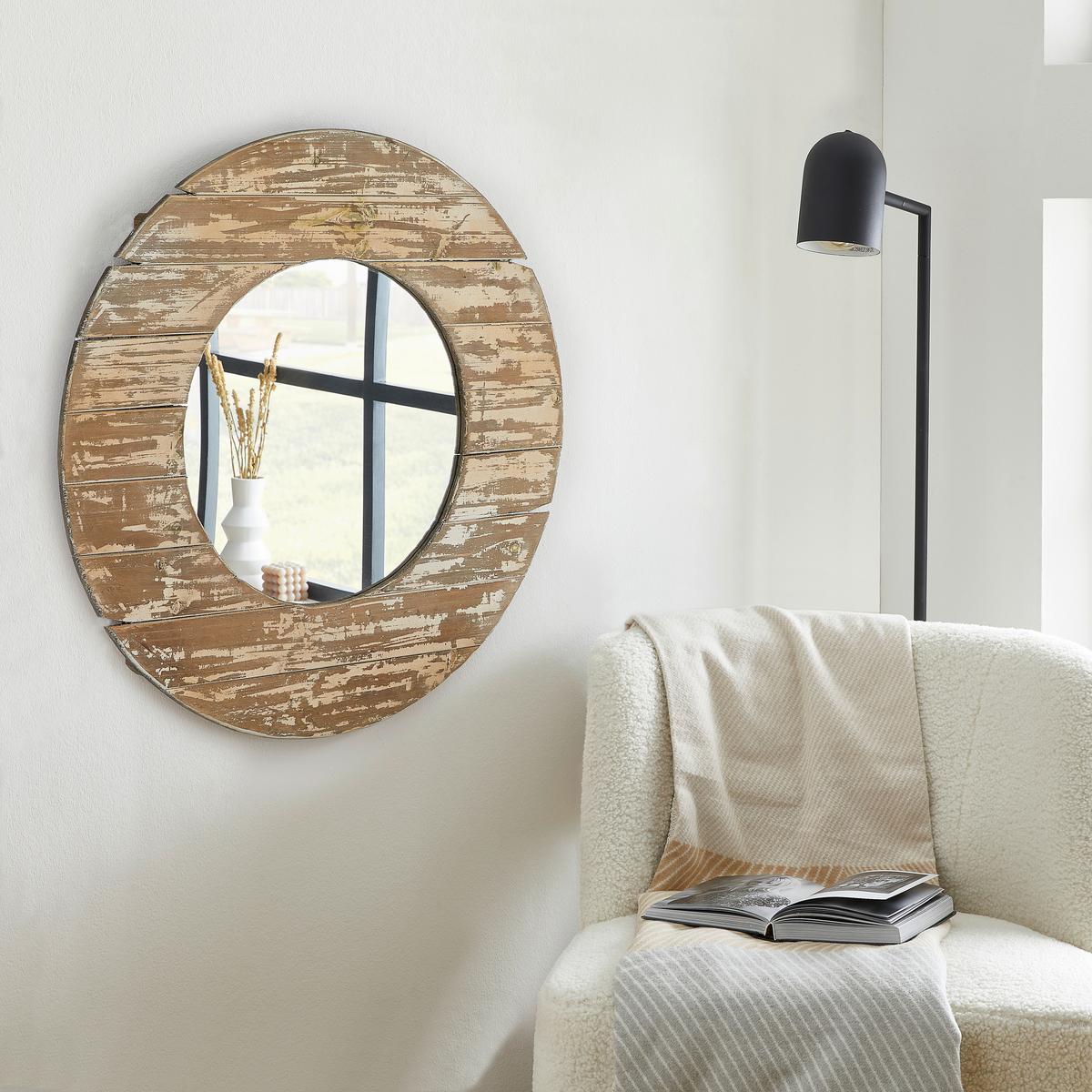 LUSTRO ŚCIENNE MUUR - kolor naturalny, Basics, drewno/szkło (80/80/3cm) - Landscape