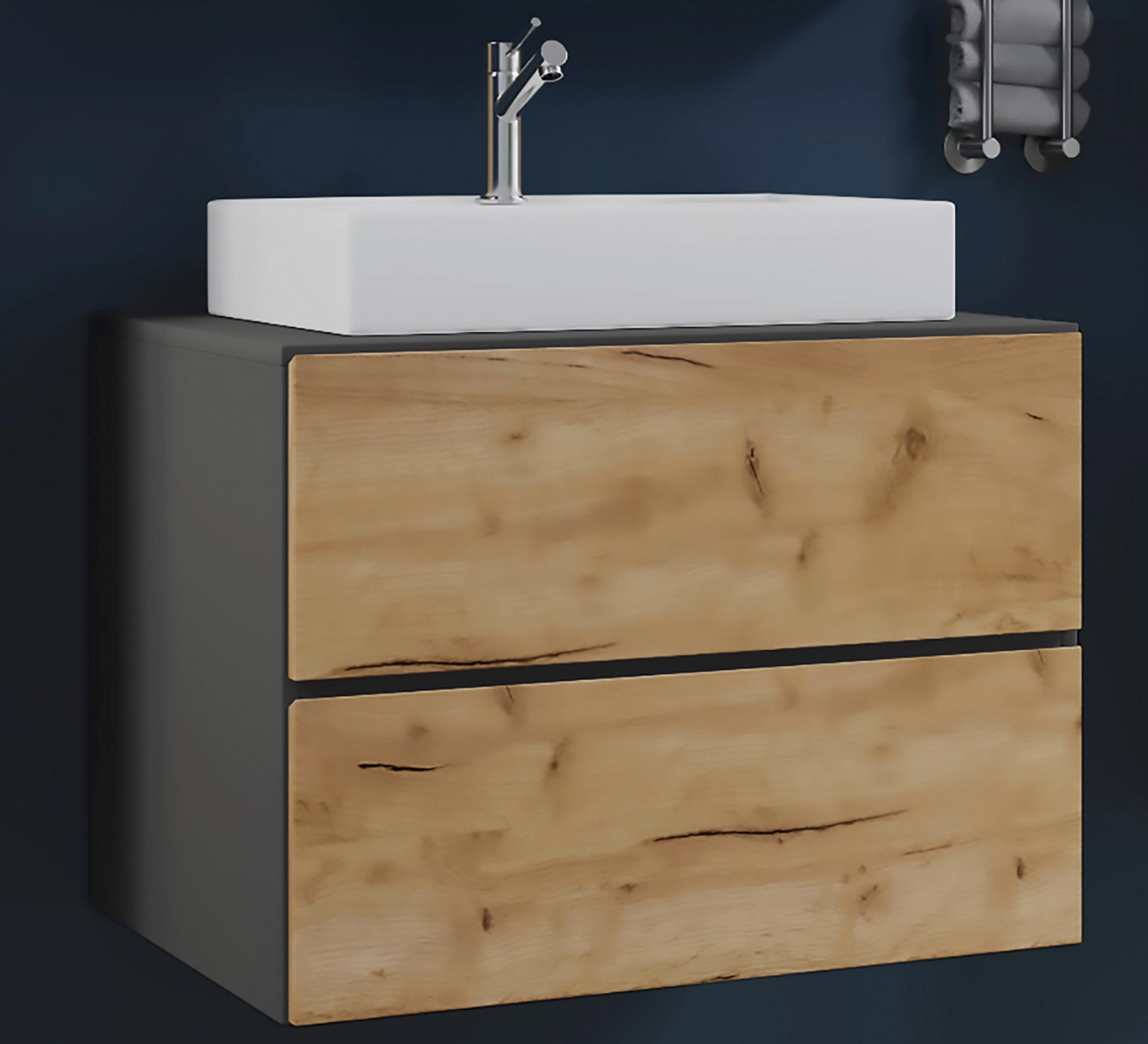 Waschtischkombi Lendas 2-tlg. ca. 80 cm Honigeiche - Honigeiche/Anthrazit, MODERN, Keramik/Holzwerkstoff (80/64,2/51,4cm) - MID.YOU