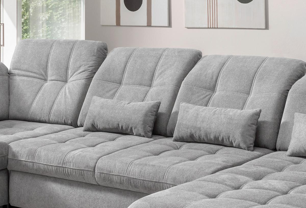 Wohnlandschaft Rigatti Silber Chenille mit Bettkasten - Silberfarben/Schwarz, MODERN, Textil/Metall (252/387/184cm) - Livetastic