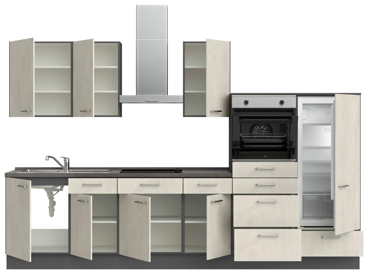 Küchenblock Riva Low m. Geräten Weiß - Schieferfarben/Edelstahlfarben, MODERN, Holzwerkstoff/Metall (330cm) - Nobilia
