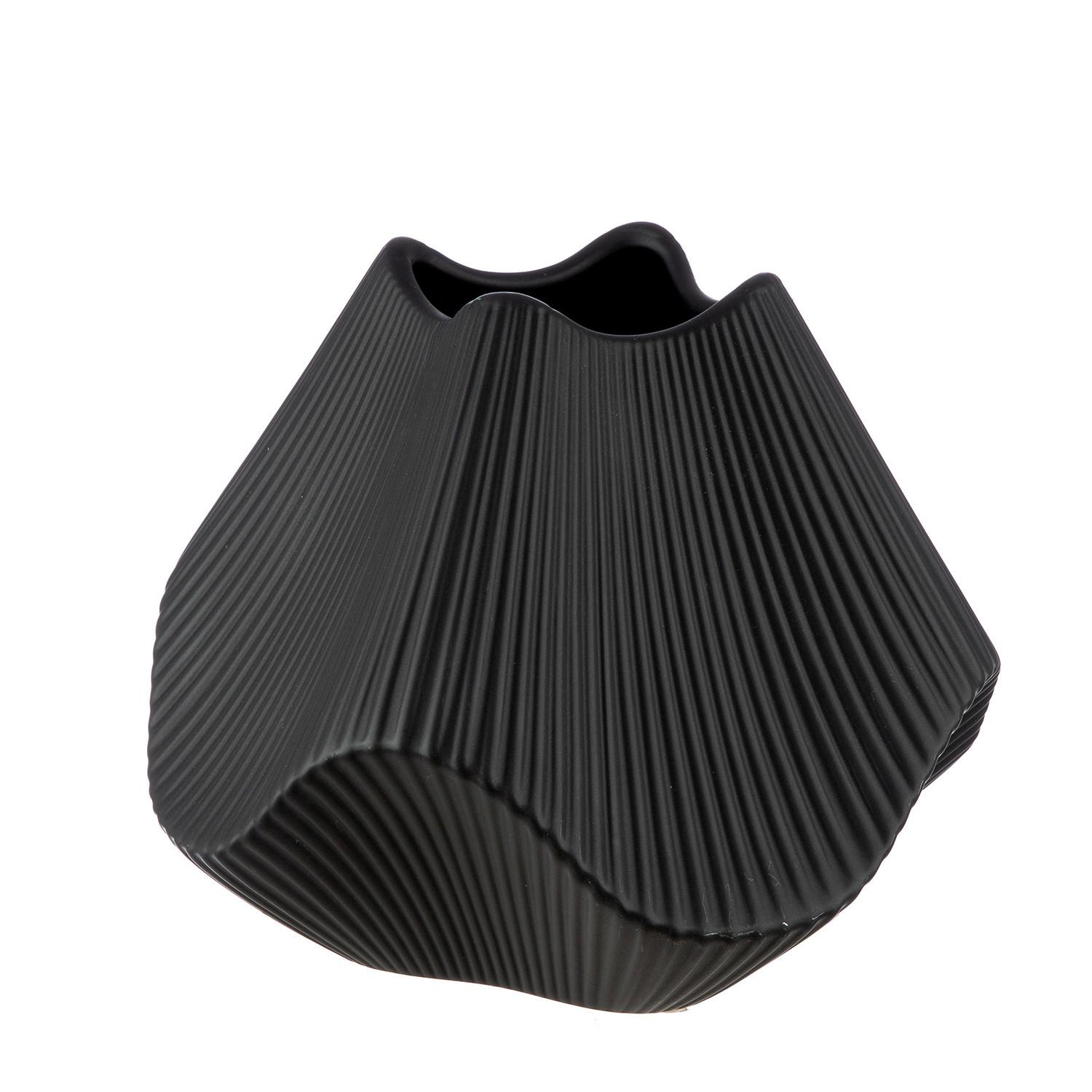 Dekovase Lamellen Schwarz - Schwarz, LIFESTYLE, Keramik (22/18,5/22cm)