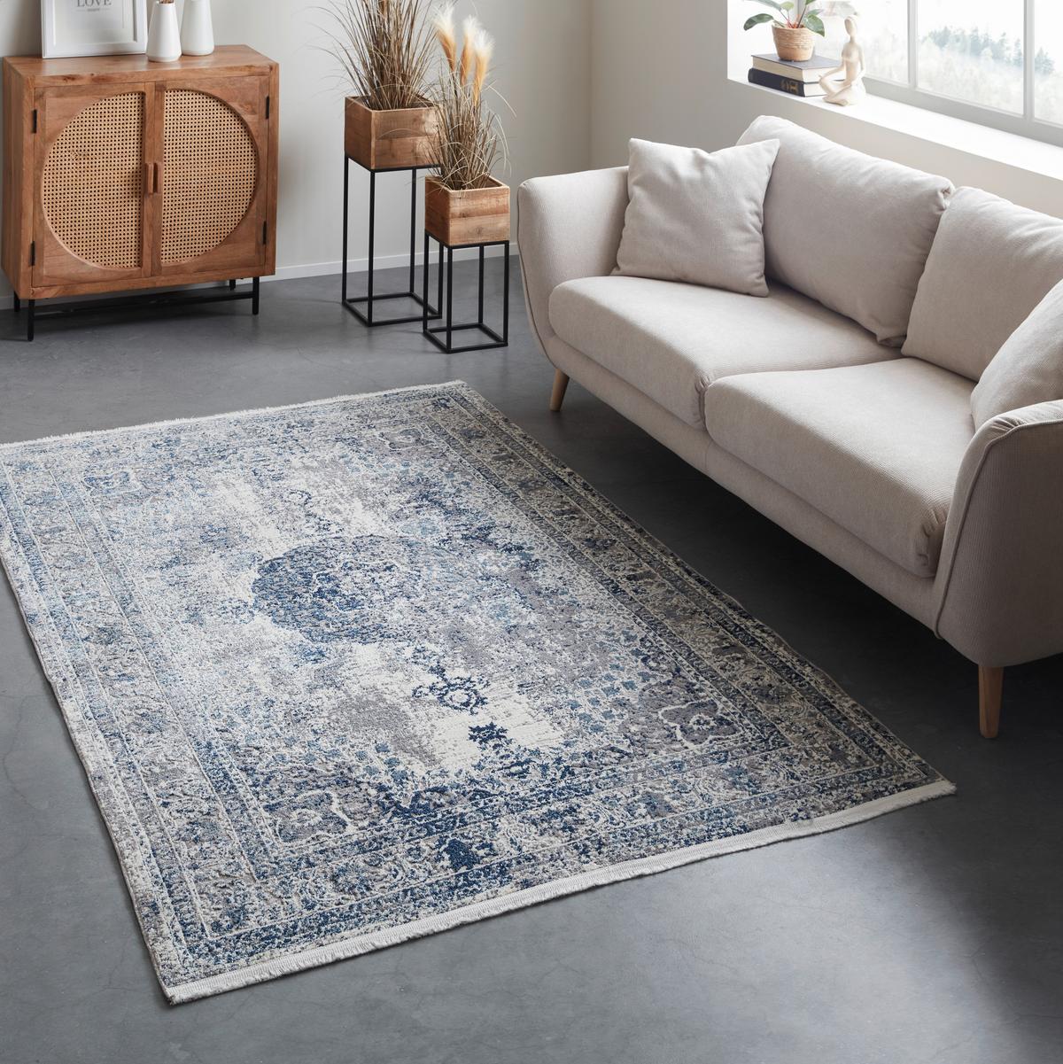 Webteppich Marcus 1 in Hellblau ca. 80x150cm - Creme/Hellblau, Textil (80/150cm) - Mömax