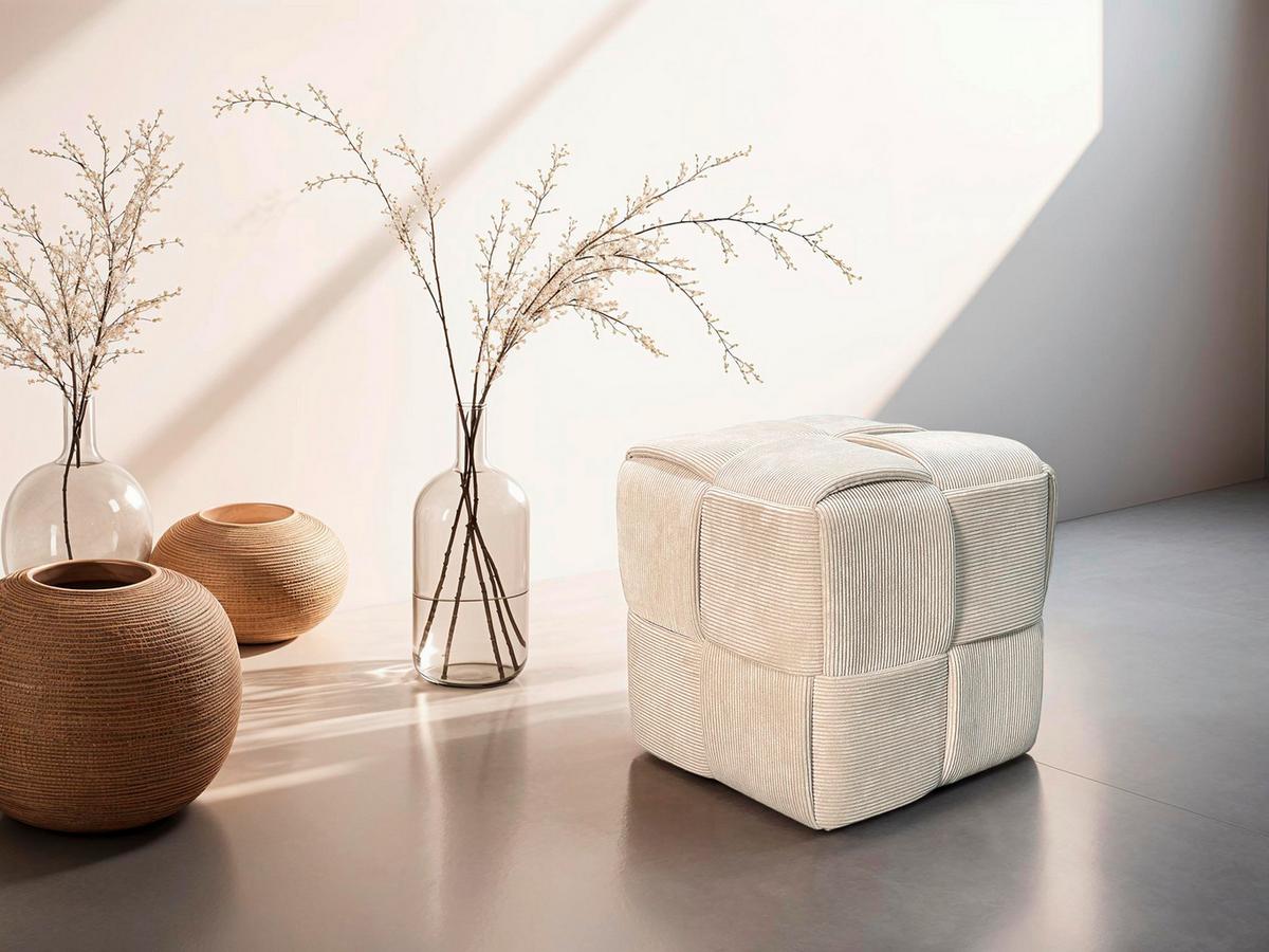 Pouf URBAN Beige, Cord - Beige, Design, Textil (40/40/40cm) - MID.YOU