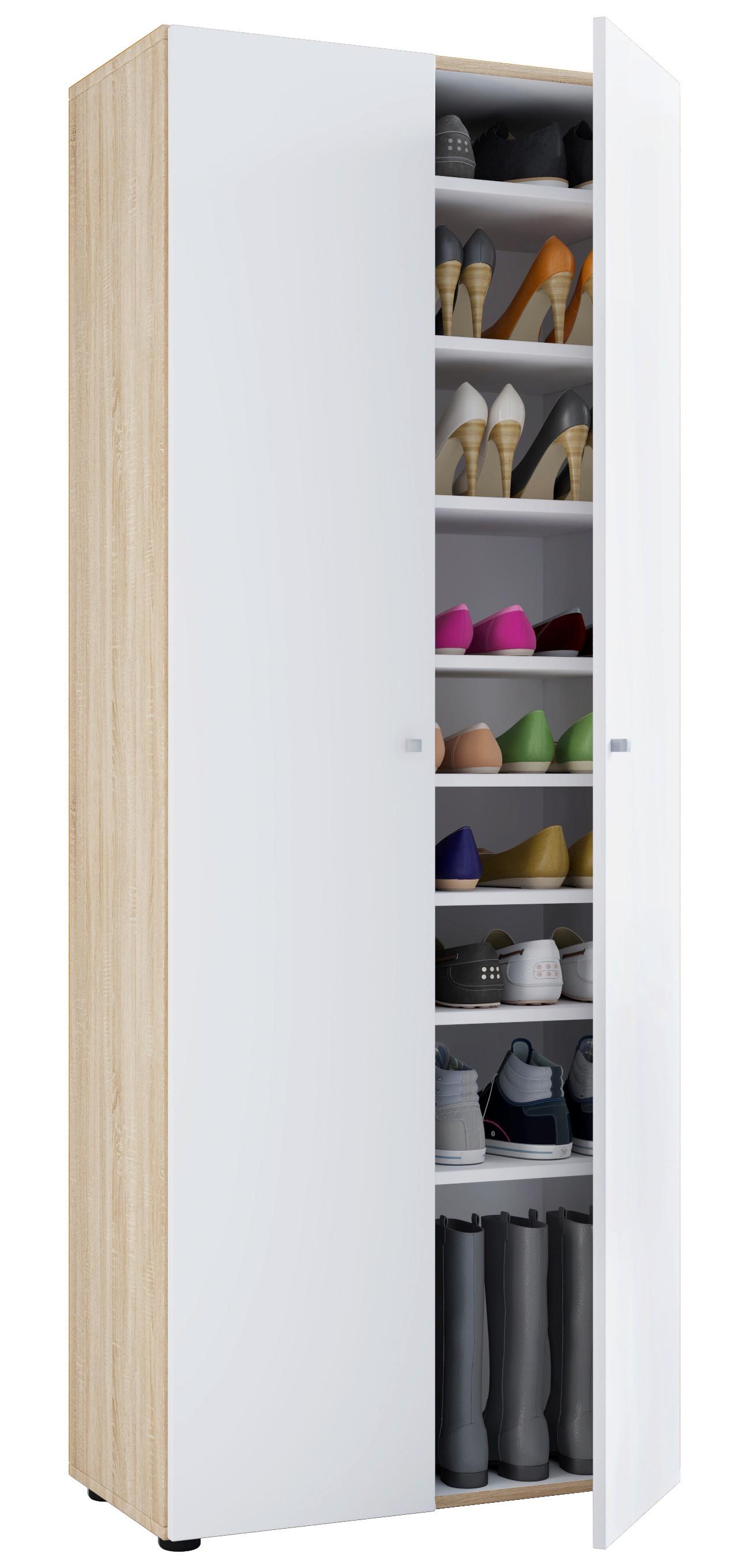 SCHUHSCHRANK VANDOL I 9 DT - Weiss/Eichefarben, Design, Holzwerkstoff/Kunststoff (71/180/39cm) - MID.YOU