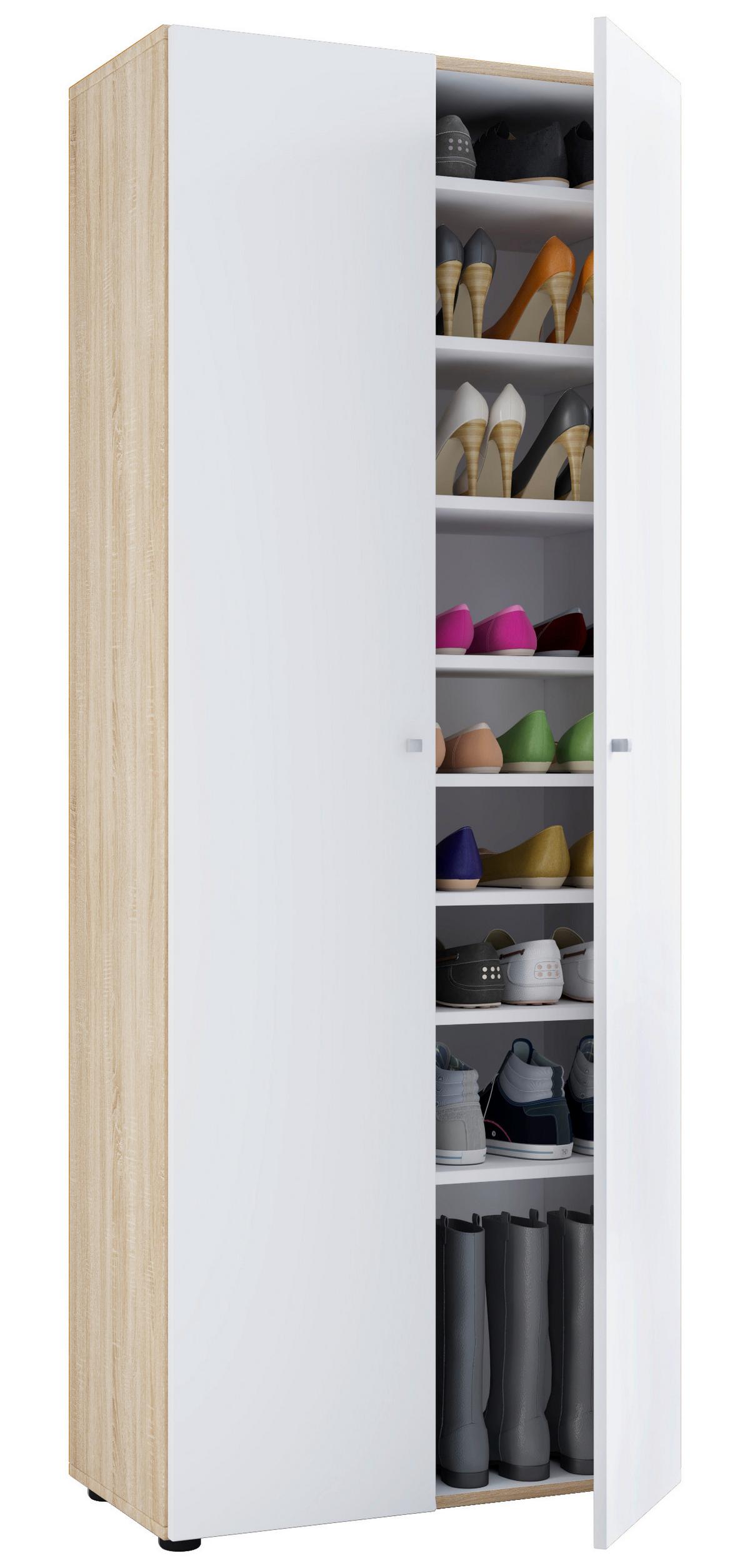 SCHUHSCHRANK VANDOL I 9 DT - Weiss/Eichefarben, Design, Holzwerkstoff/Kunststoff (71/180/39cm) - MID.YOU