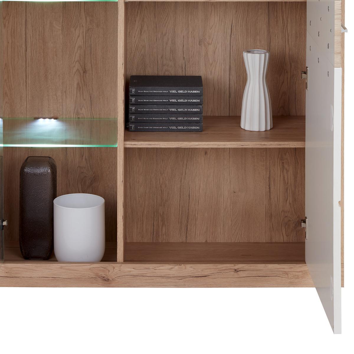 Vitrină Malta - alb/culoare lemn stejar, Modern (96/197/35cm) - Modern Living