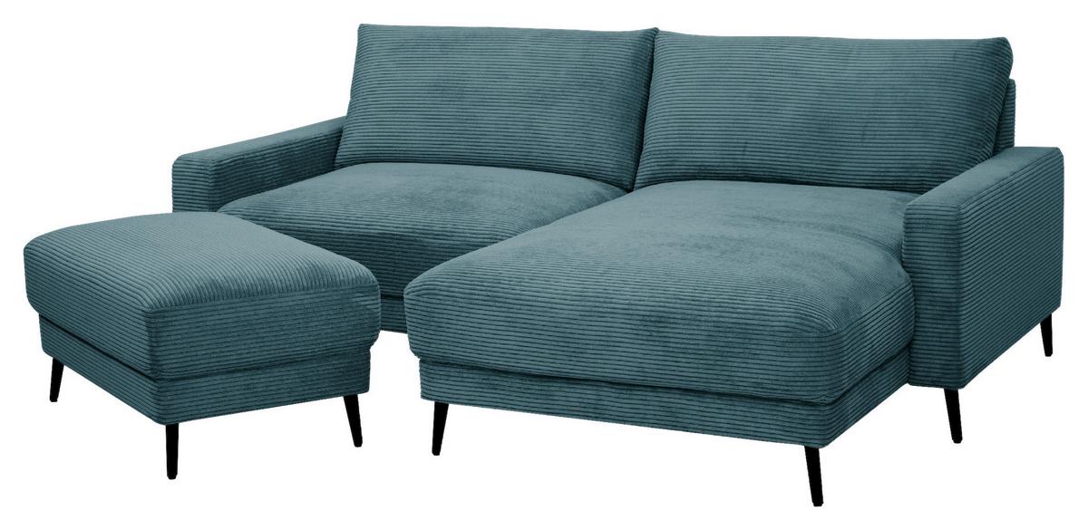 Wohnlandschaft Cora Türkis - Türkis/Schwarz, Modern, Holz/Textil (223/86/161cm) - Mömax