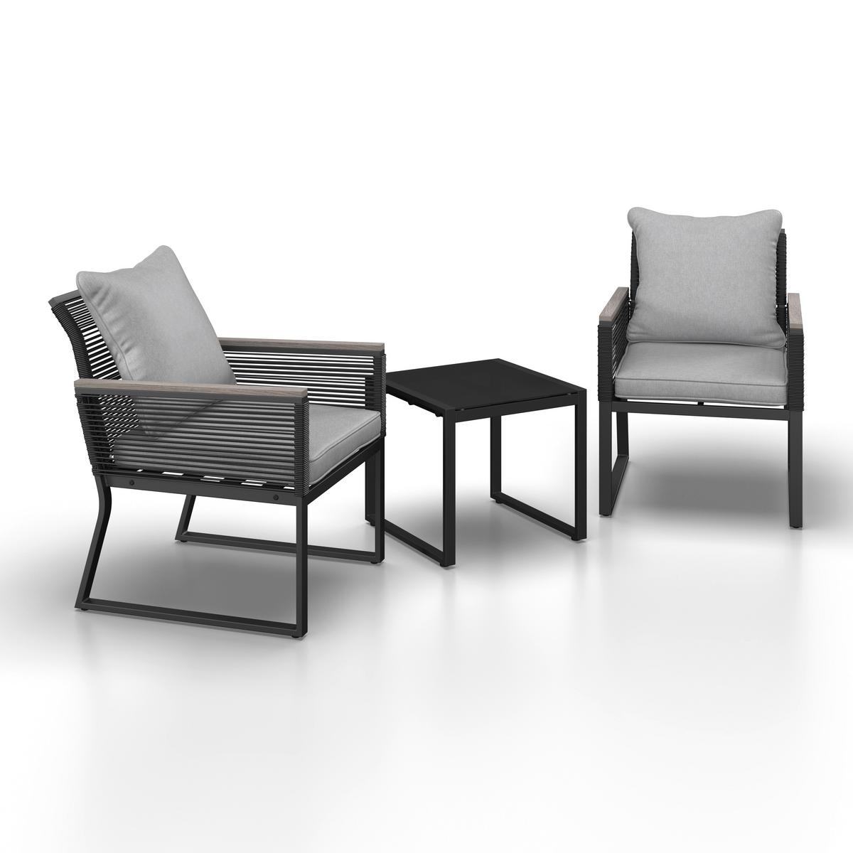 Balkonset Paulina Hellgrau Metall/Outdoorstoff +Abdeckung - Hellgrau/Schwarz, MODERN, Glas/Kunststoff - Bessagi Garden