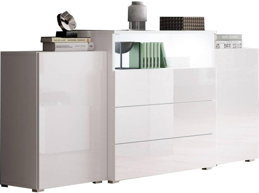 Sideboard Urban III mit LED ca. 150x69 cm Weiß - Weiß Hochglanz/Weiß, LIFESTYLE, Holzwerkstoff/Kunststoff (150/68,7/32,5cm) - P & B