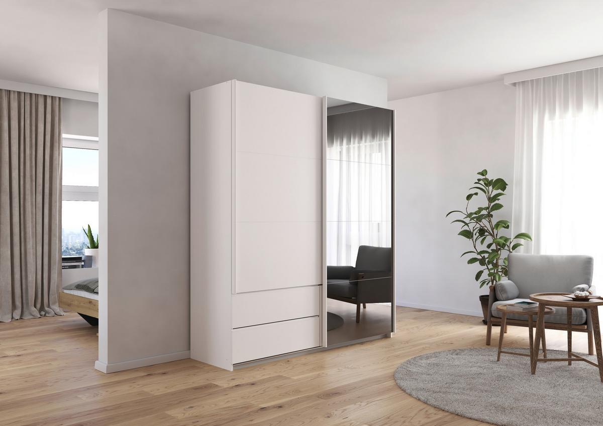 Schwebetürenschrank Elara in Weiß - Weiß/Grau, KONVENTIONELL, Holzwerkstoff (181/210/62cm) - Premium Living