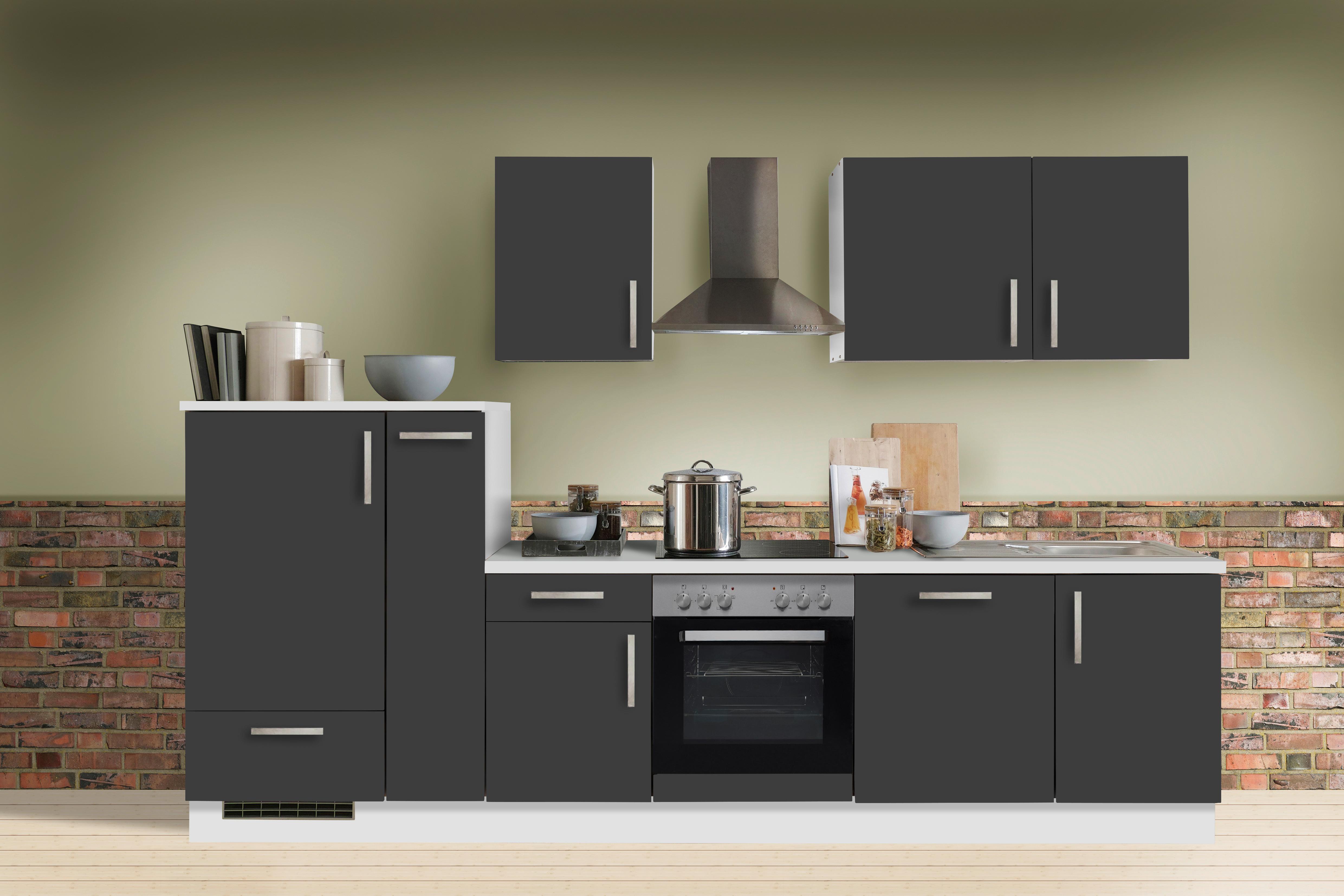 Küchenblock White-Premium Grau/Weiß B: ca. 310 cm - Schieferfarben/Silberfarben, KONVENTIONELL, Holzwerkstoff/Metall (310cm) - Menke