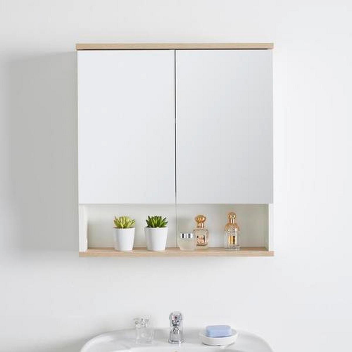 Spiegelschrank Yasmin ca. 60x65 cm Weiß - Weiß, Basics, Glas/Holzwerkstoff (60/65/13,9cm) - MID.YOU