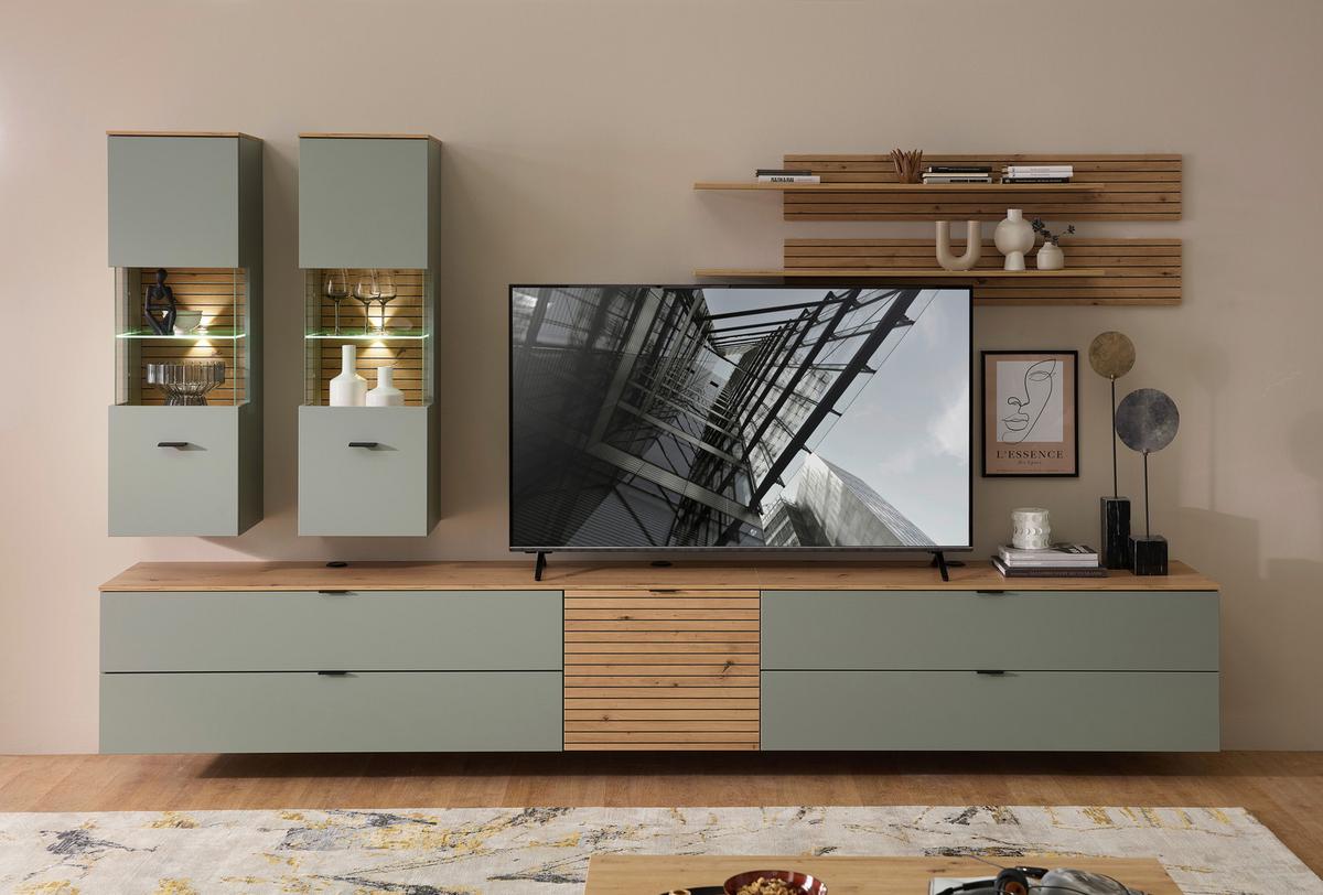 TV-Element Memphis Grün/Eiche Artisan - Schwarz/Eiche Artisan, MODERN, Holzwerkstoff/Metall (140/51/44cm) - Premium Living