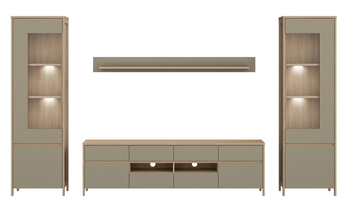 Wohnwand Stranda Eukalyptusholzfarben - Eukalyptusholzfarben/Eichefarben, Design, Holzwerkstoff (339/195/39cm) - MID.YOU