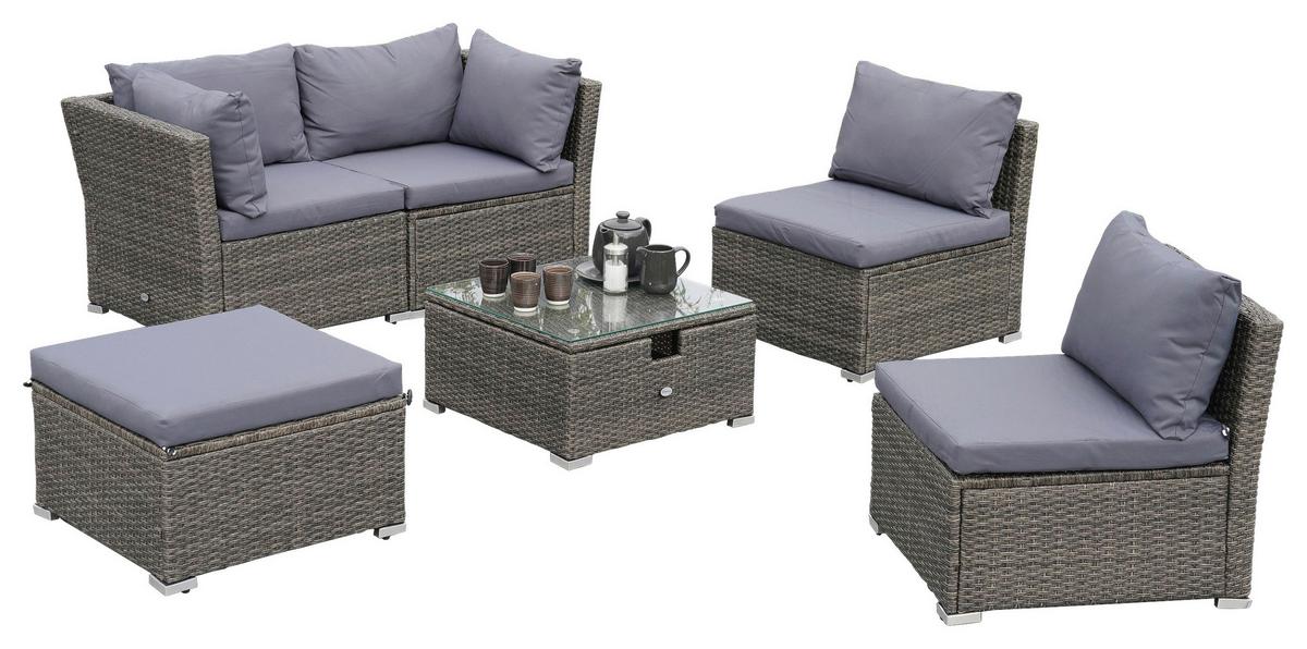 Lounge Garnitura Malaga, Siva, Prilagodljivo - siva, Konvencionalno, kovina/umetna masa (190/40/181cm) - Gardenson