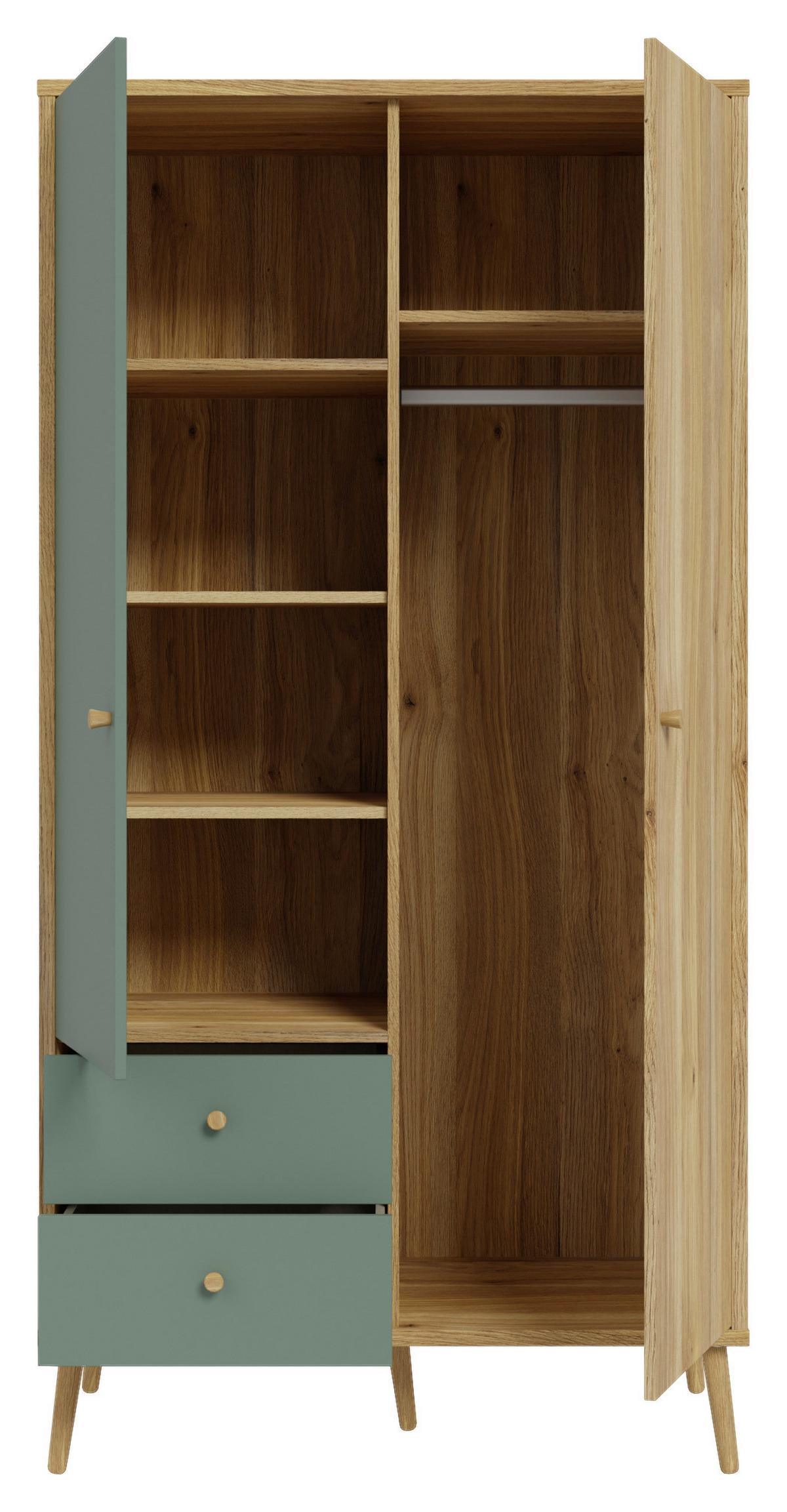 Kleiderschrank Whenua Grün/Eichefarben - Eichefarben/Grün, KONVENTIONELL, Holz/Holzwerkstoff (95/186/52cm) - Mömax