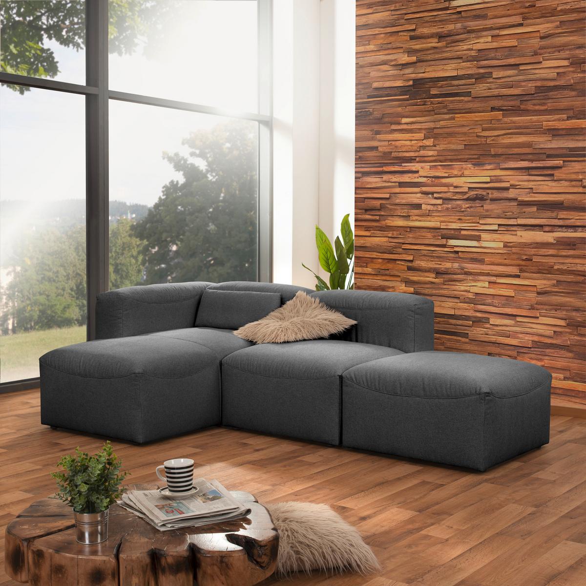 Ecksofa Lena in Anthrazit Flachgewebe - Anthrazit, Design, Kunststoff/Textil (160/250cm) - Max Winzer
