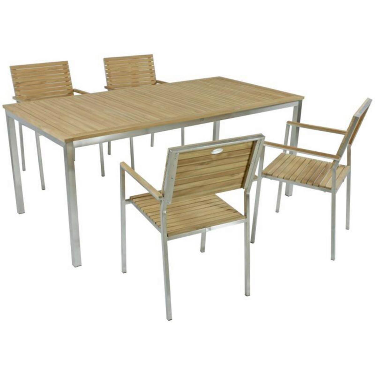 Gartentischgruppe Denver 5-tlg. Teakholz - Silberfarben/Braun, Basics, Holz/Metall (180/90/75cm) - Gardenson