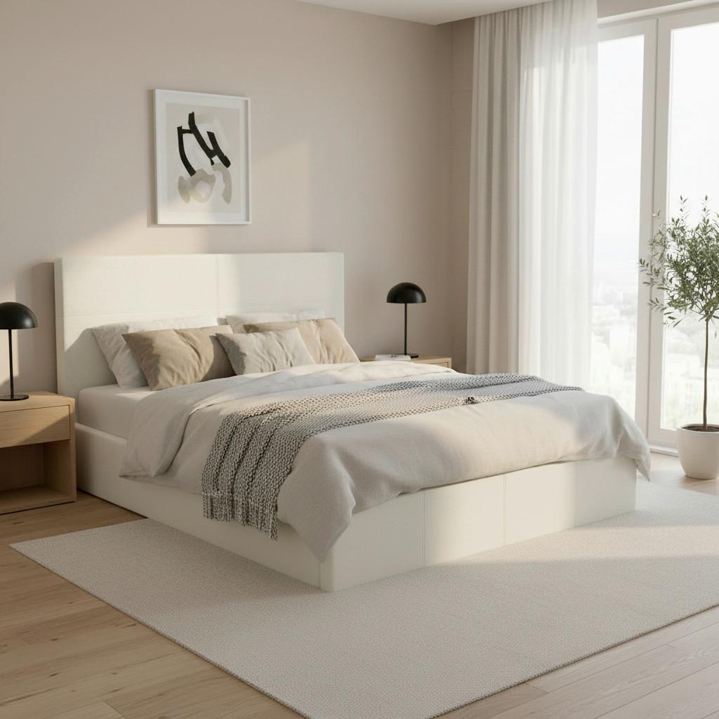 Polsterbett Yara Elfenbein ca. 180x200 cm Stauraum - Elfenbein/Schwarz, MODERN, Holz/Holzwerkstoff (180/200cm) - Bessagi Home