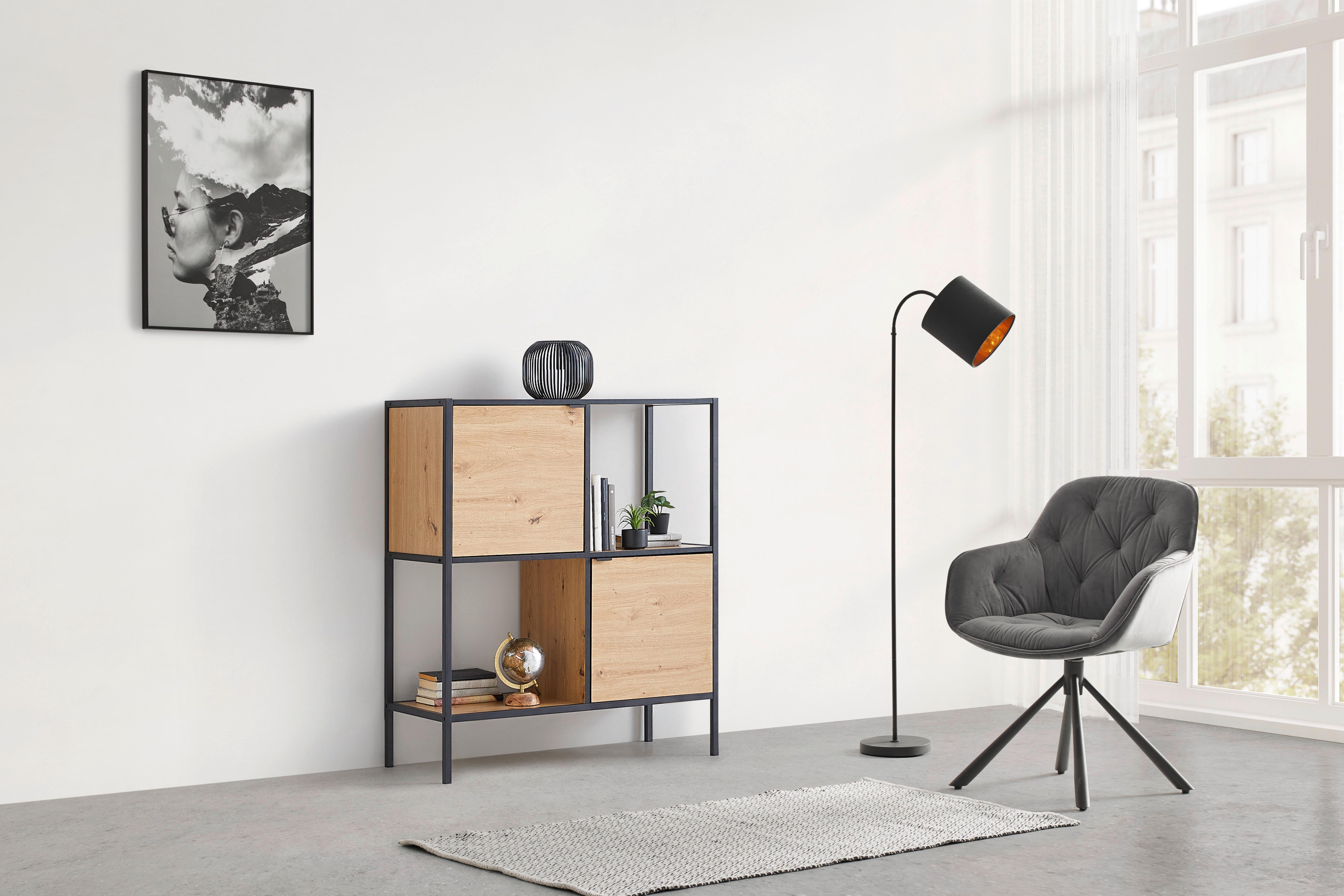 HYLLA QUEENS -EXKLUSIV- - svart/naturfärgad, Modern, metall/trämaterial (90/106/40cm) - Mömax