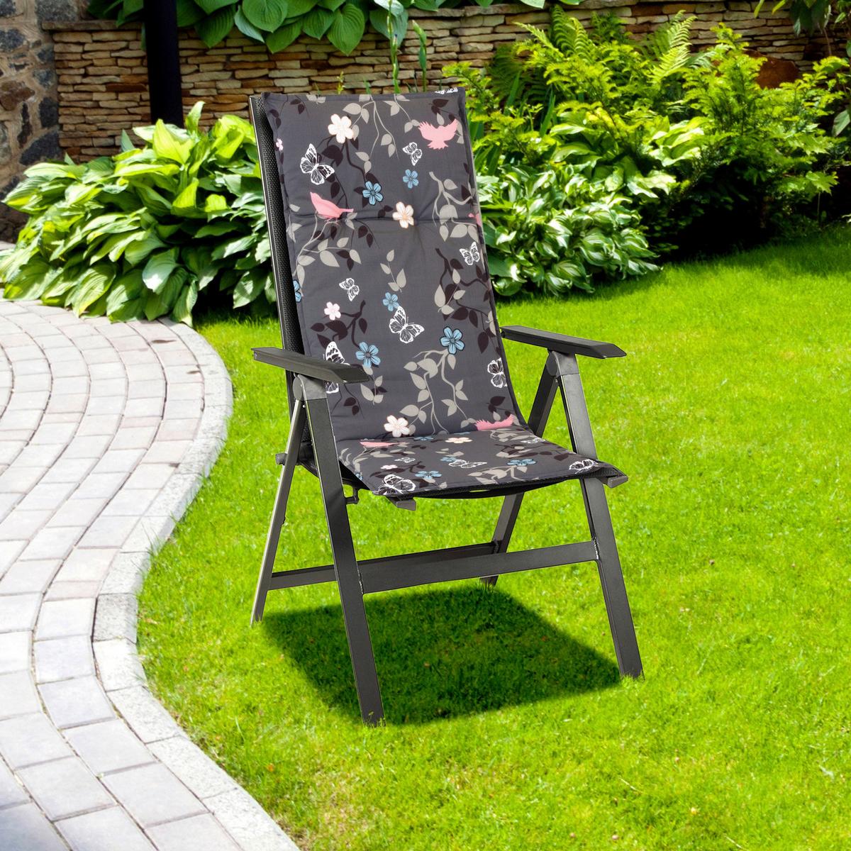 Hochlehner Auflagen 4er-Set ca. 118x50 cm Grau m. Blümchen - Rosa/Grau, Basics, Textil (118/50/6cm) - Gardenson