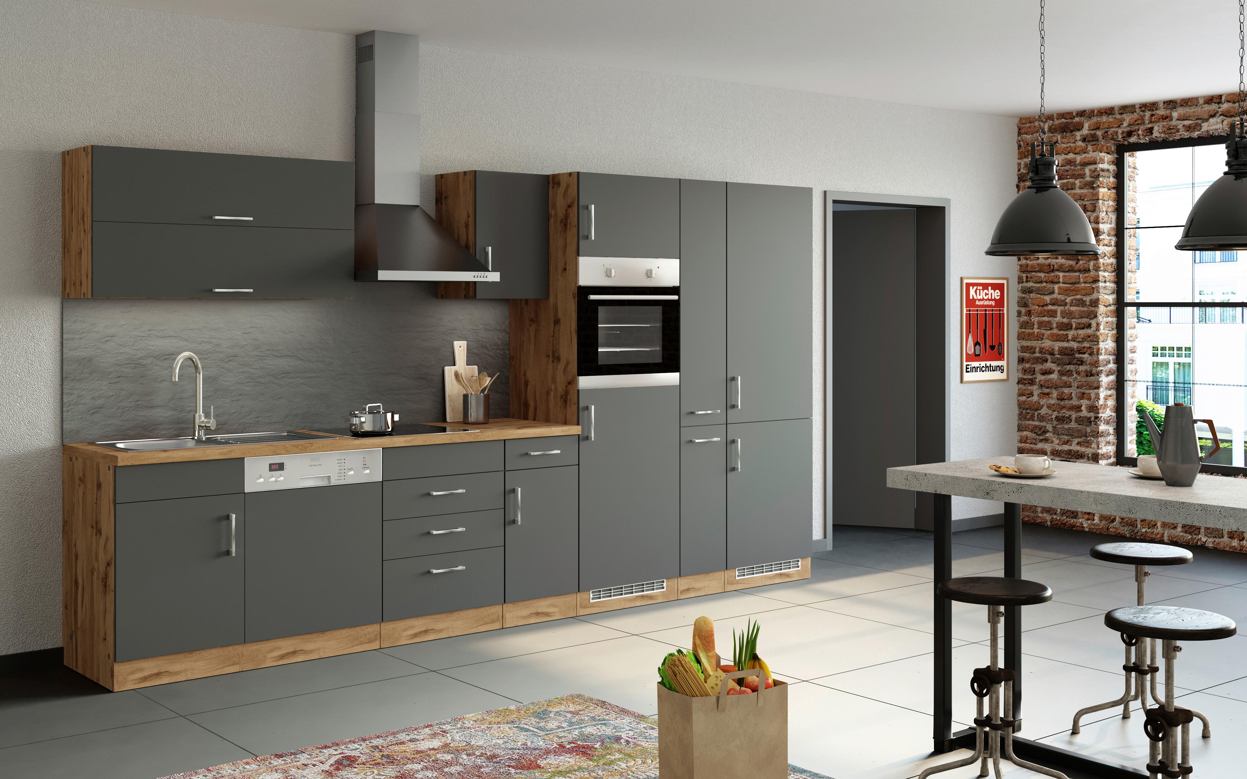 Held Kühlschrank-Umbauschrank Kombi ca. 60 cm Anthrazit - Chromfarben/Anthrazit, MODERN, Holzwerkstoff/Metall (60/200/60cm) - Held