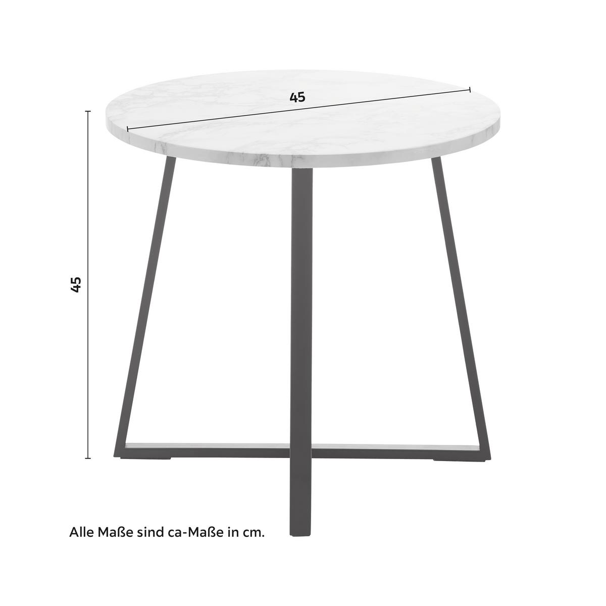 Couchtisch Silvia Weiß/Marmoroptik Rund - Schwarz/Weiß, MODERN, Holzwerkstoff/Metall (45/45cm) - Bessagi Home