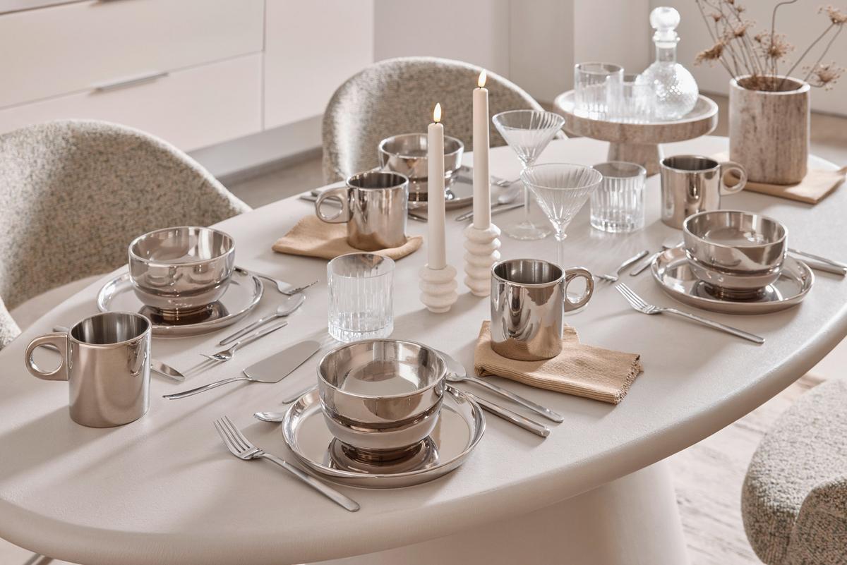 Kaffeebecher Shiny Silver Silberfarben ca. 400ml - Silberfarben, MODERN, Keramik (14/9/10cm) - Mömax