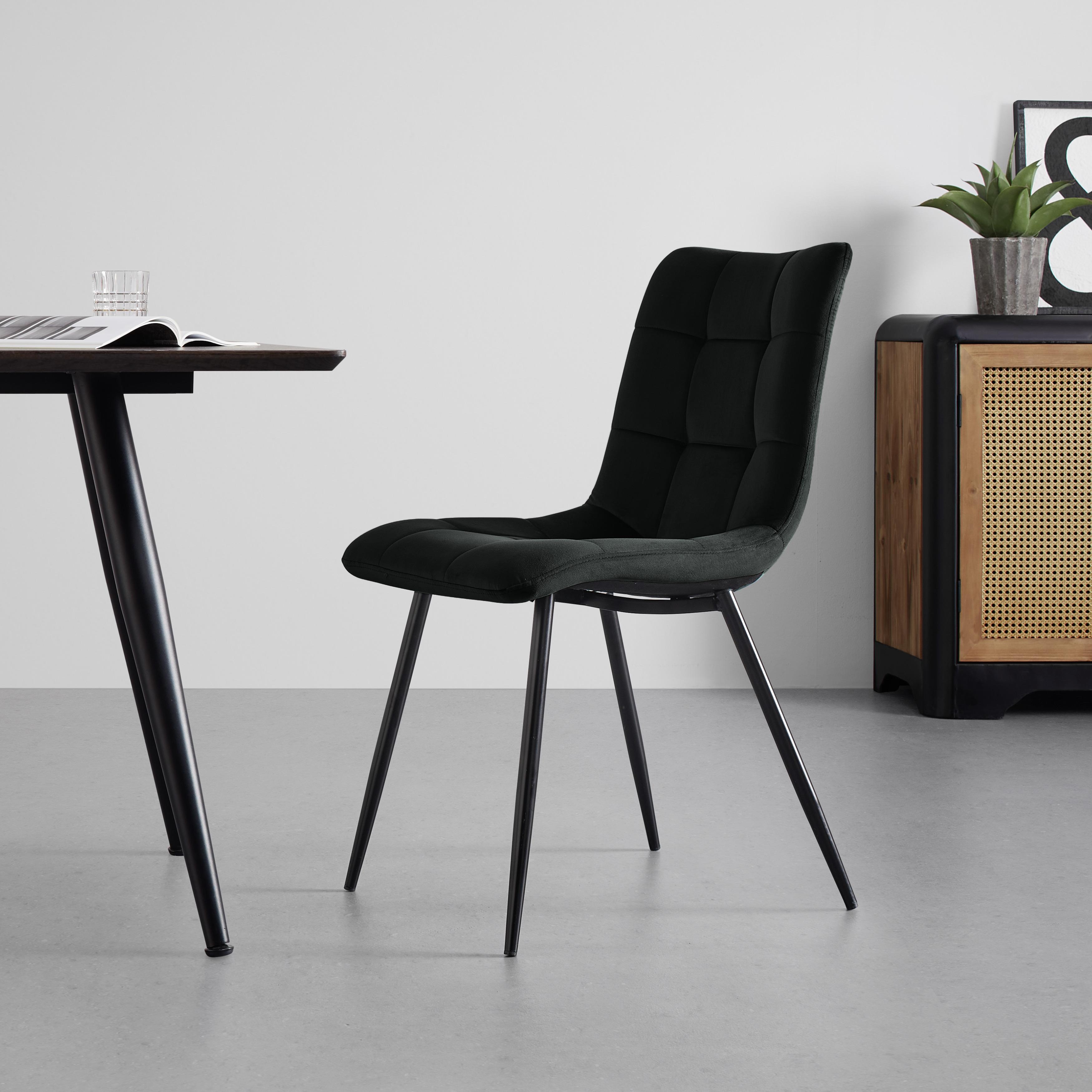 Stuhl "Suri", Samtbezug, schwarz, Gepolstert - Schwarz, MODERN, Holz/Textil (46/87/59cm) - Bessagi Home