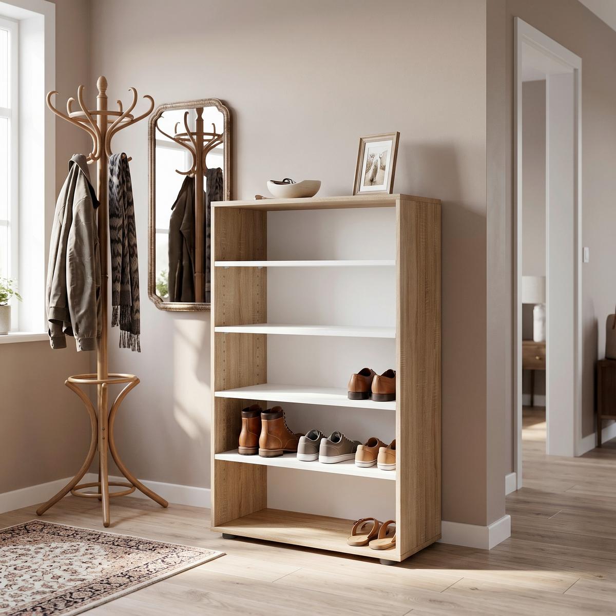 Schuhregal Lona XL ca.70x110x37cm Eiche Dekor - Schwarz/Sonoma Eiche, KONVENTIONELL, Holzwerkstoff/Kunststoff (70/110/37cm) - MID.YOU