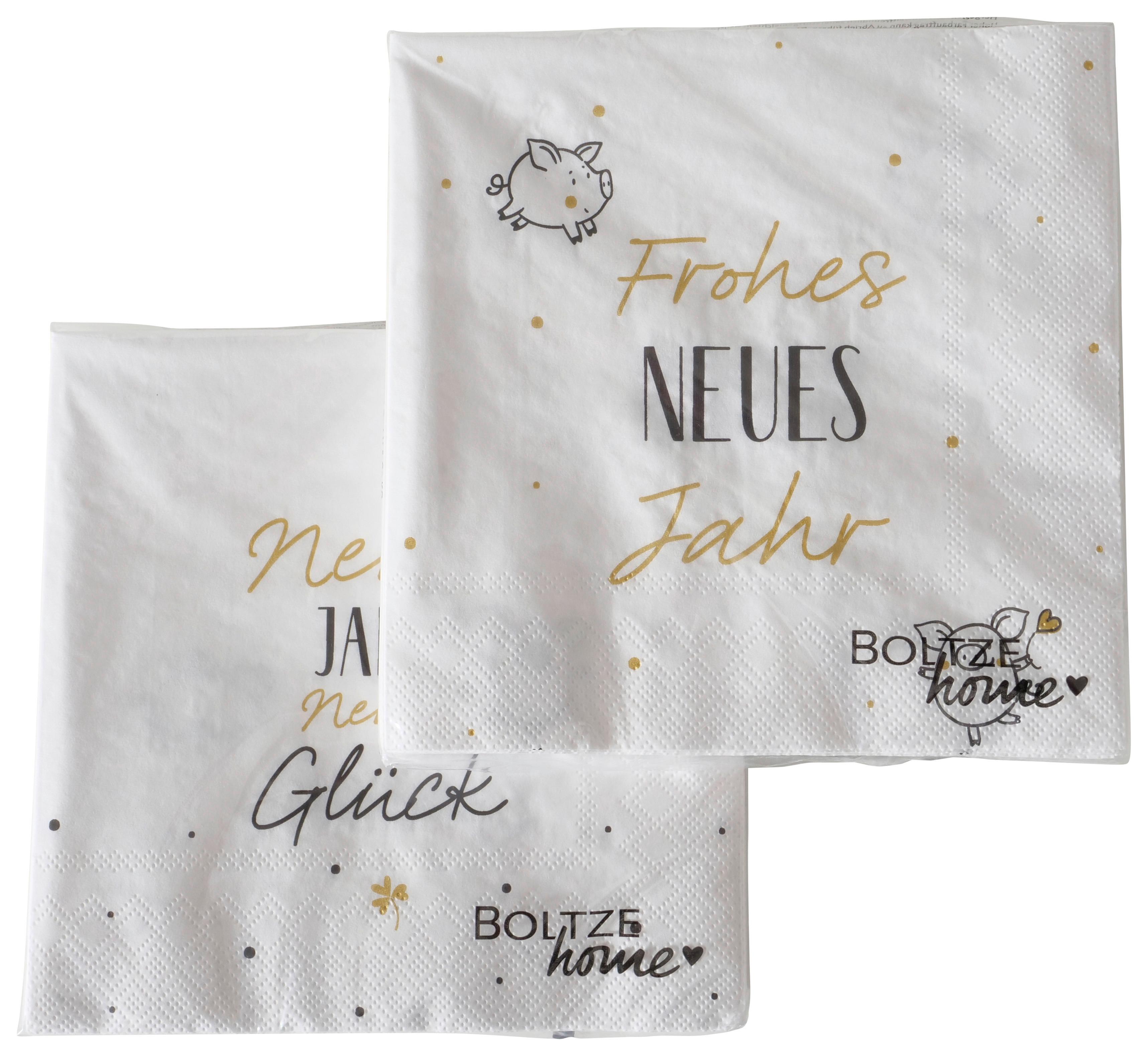 Serviette Lucky I diverse Motive - Goldfarben/Weiß, Design, Papier (16,5/16,5/3cm) - Mömax