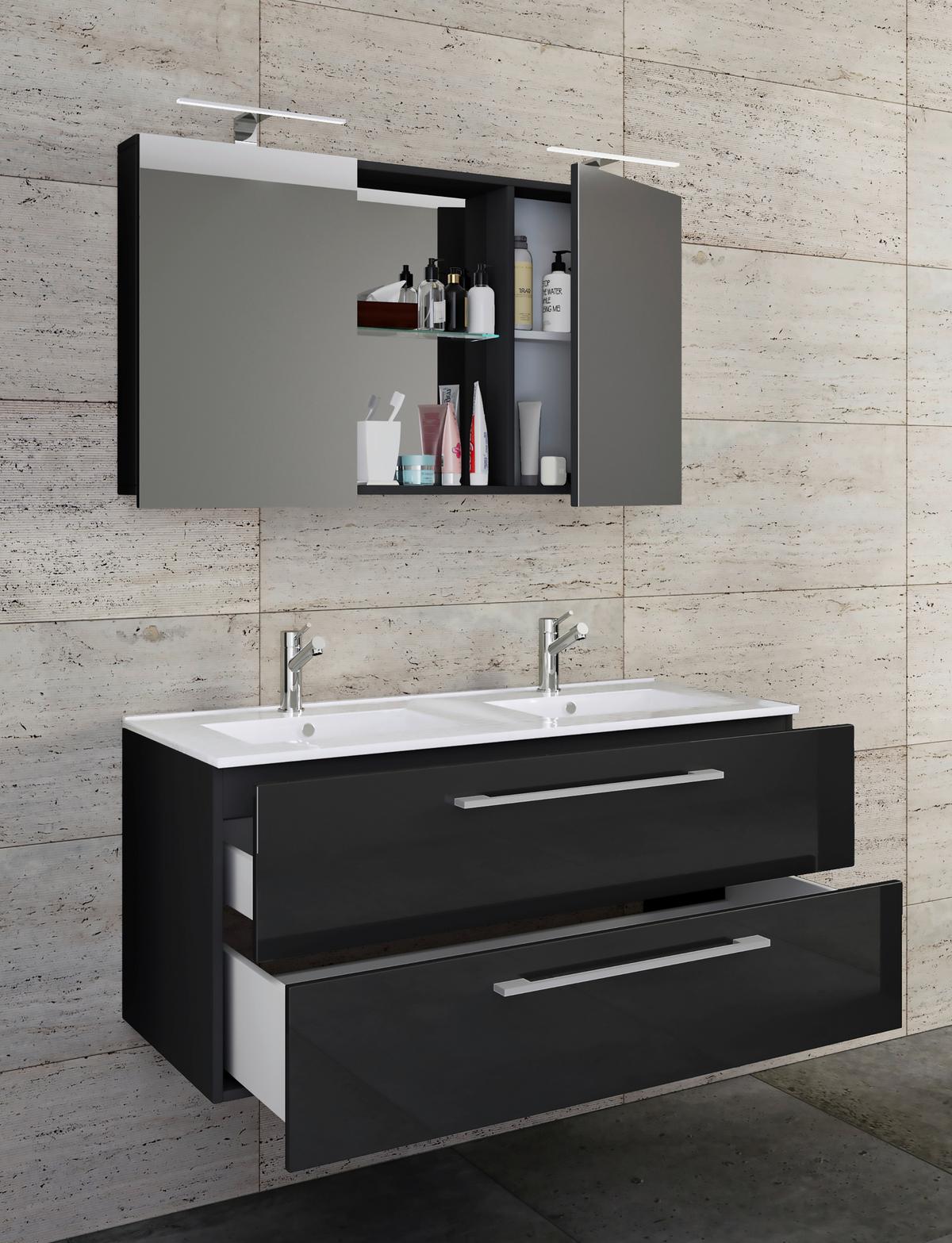 Kopalnica Budasi, Črna - črna/bela, Moderno, kovina/leseni material (112cm) - MID.YOU