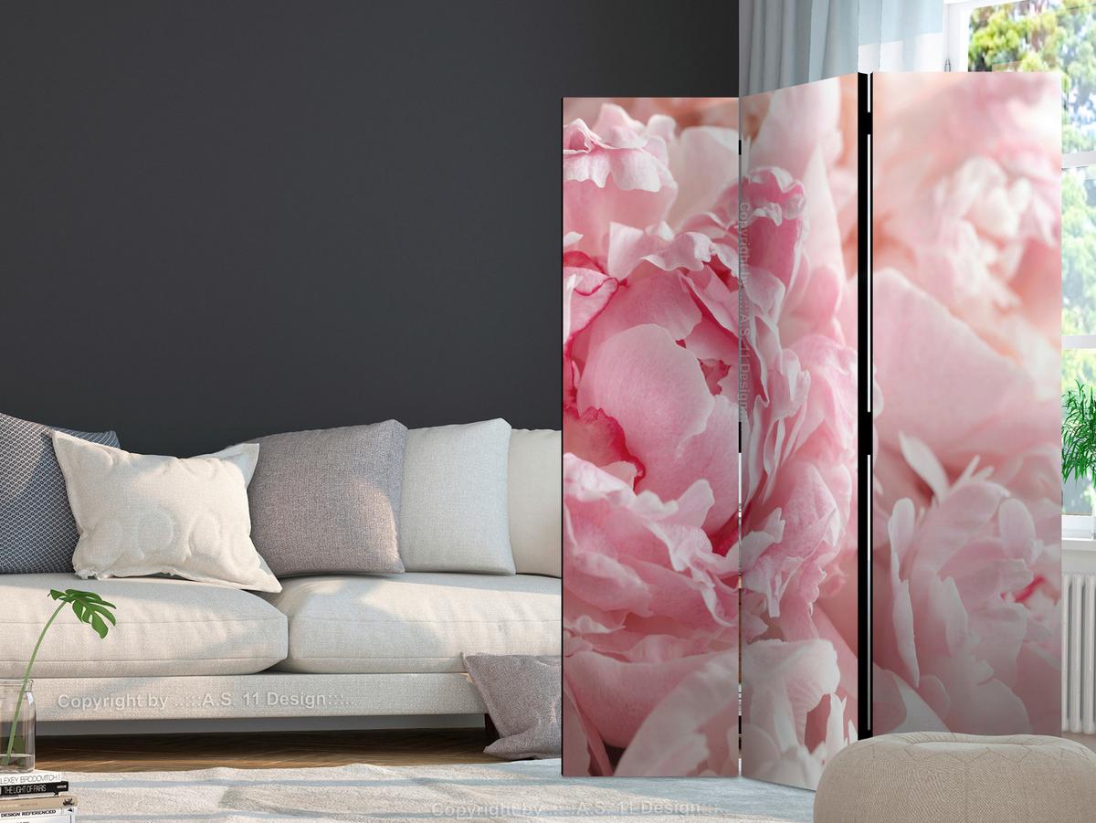 Paravan Sweet Peonies, Dvostranski, 3-Delni - pink/biserna, Basics, tekstil/les (135/172/3cm) - artgeist