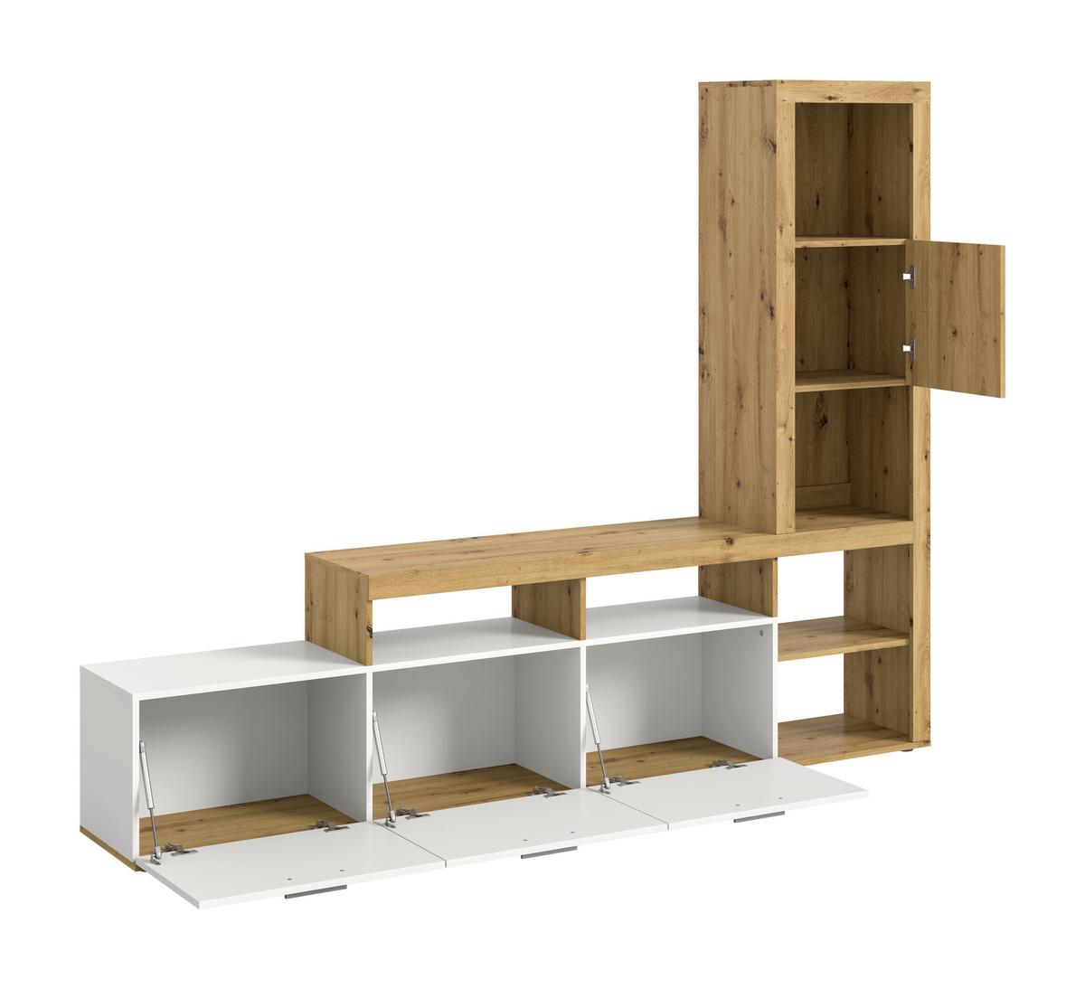 Wohnwand Jacky Weiß/Eiche Artisan - Silberfarben/Weiß, MODERN, Holzwerkstoff/Kunststoff (230/184/37cm) - Mömax