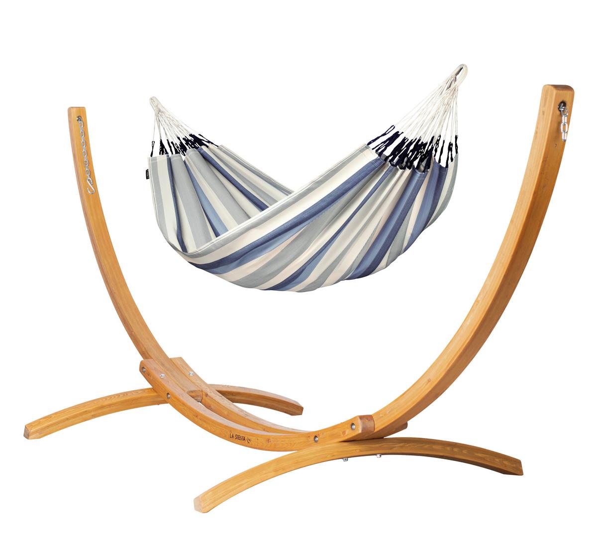 Hängematte Classic Double Hammock Outdoor Blau/Weiß - Blau/Weiß, KONVENTIONELL, Textil (160/350cm) - La Siesta