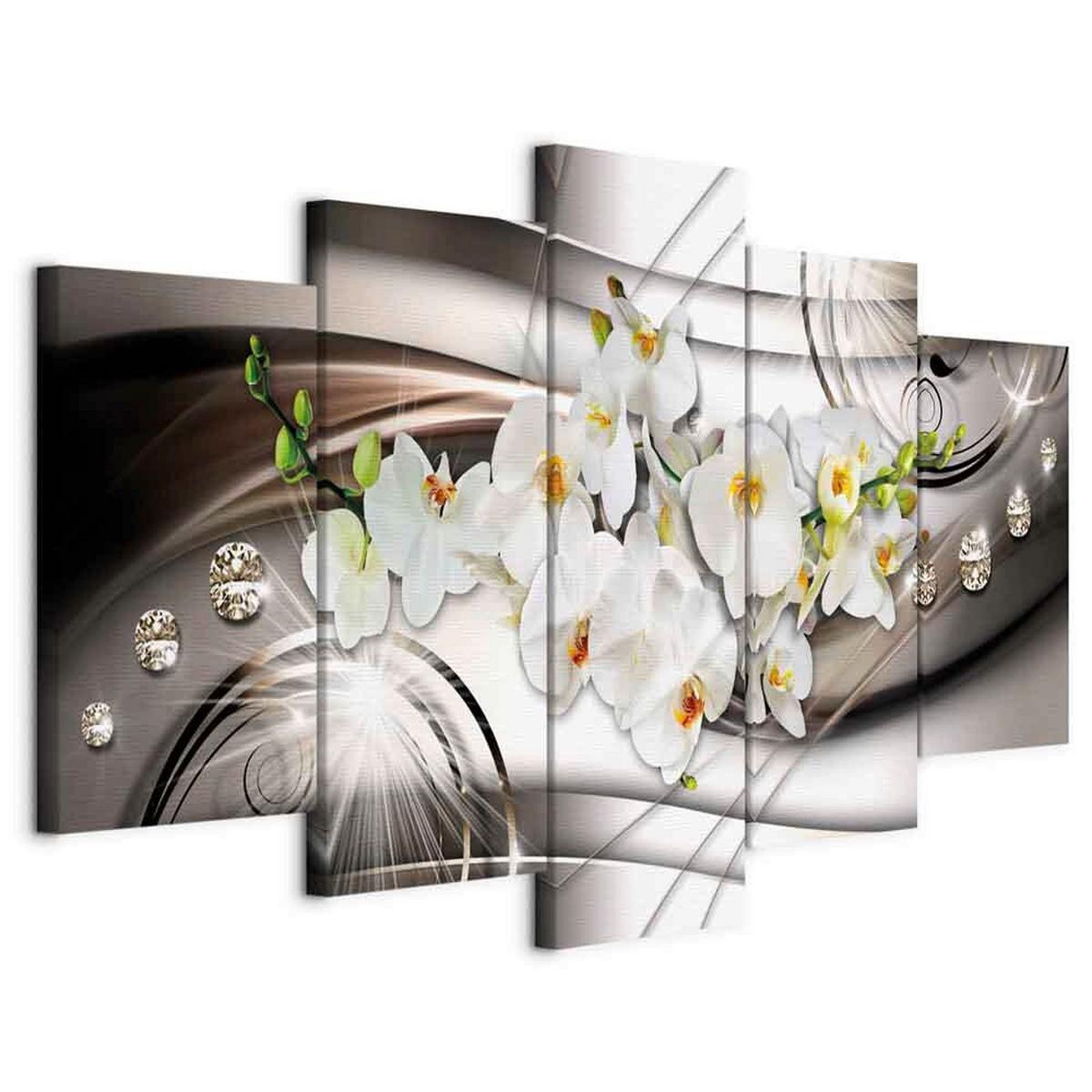 Slika Na Platnu Orchid With Diamonds - bela/rjava, Basics, tekstil/leseni material (200/100/1.2cm) - artgeist