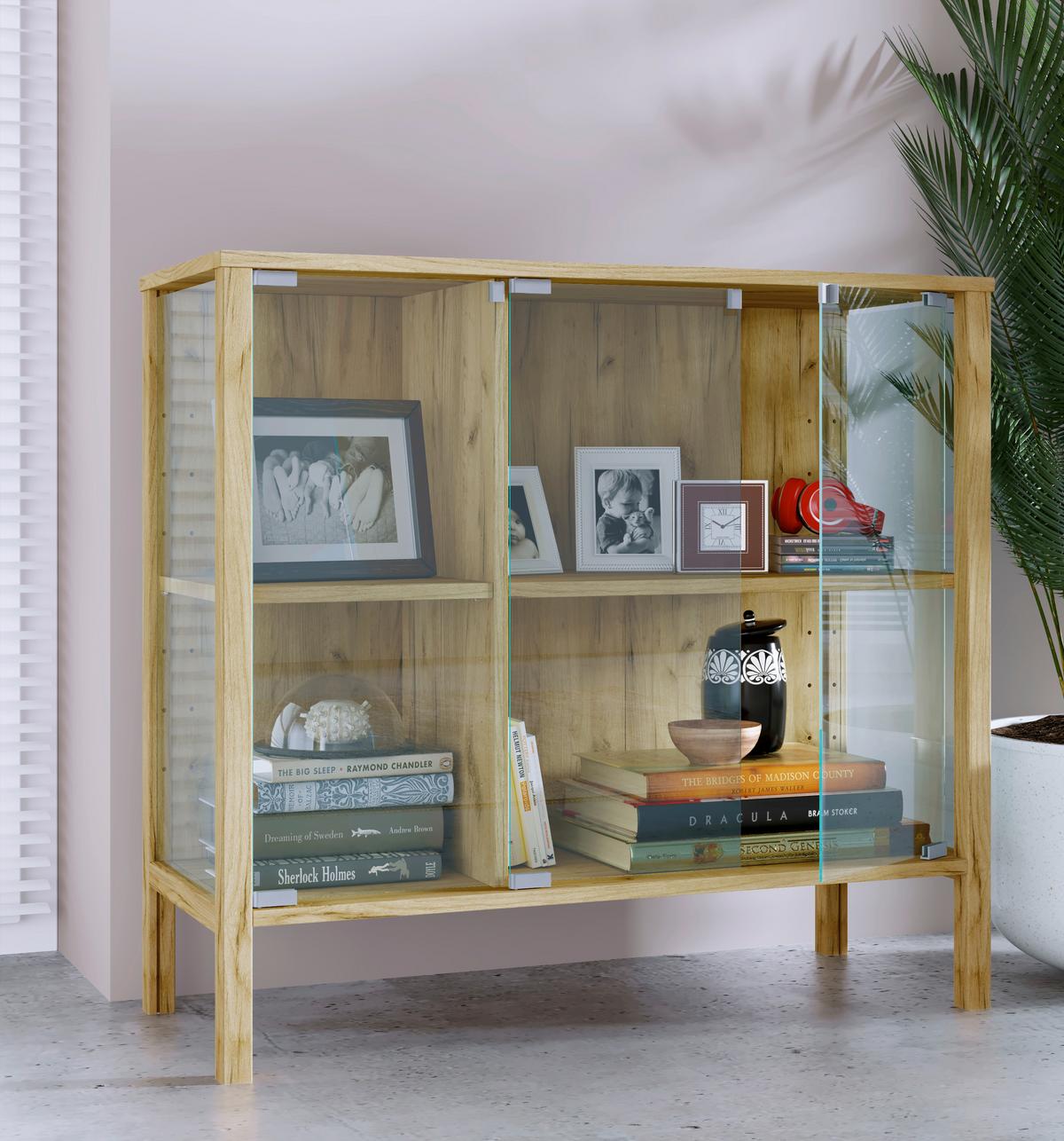 Sideboard Jensol Honigeiche/Klar - Honigeiche/Klar, Design, Glas/Holzwerkstoff (87/80/35cm) - Livetastic
