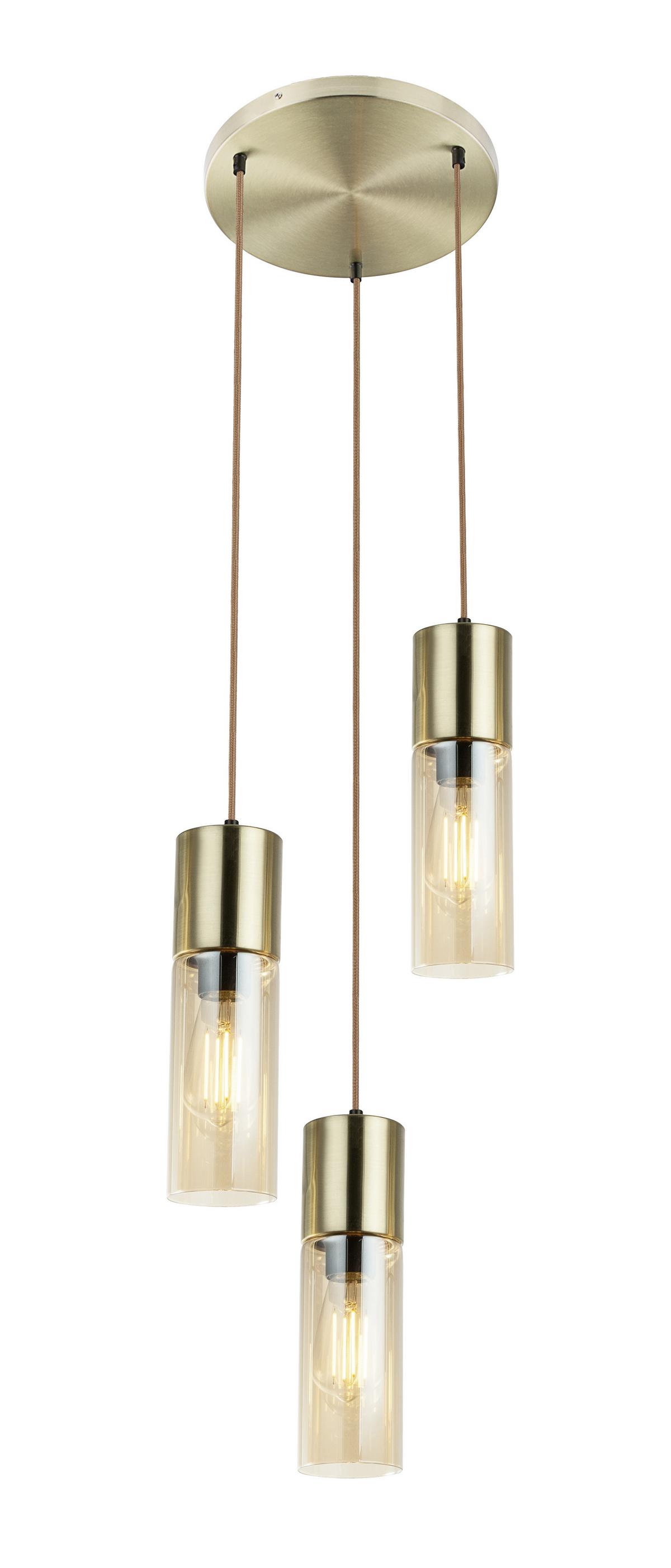 Hängeleuchte 21000-3HM in Messingfarben max. 25 Watt - Messingfarben, Design, Glas/Textil (30/150cm) - Globo